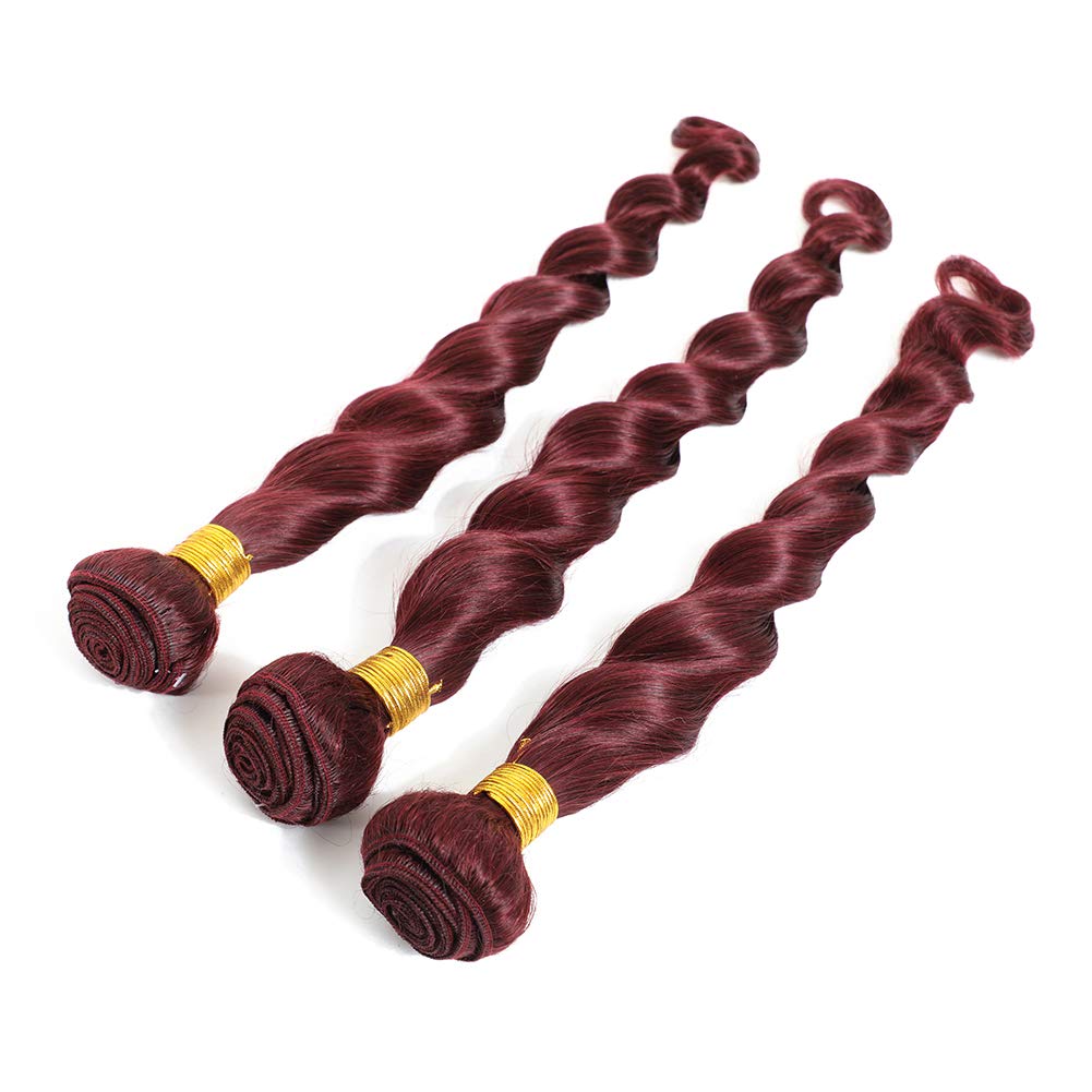 Brazilian Loose Deep Wave Human Hair Bundles - 100% Unprocessed Virgin Hair Extensions for Women (16/18/20 Inch, Burgundy Red) | Perfect for Daily Wear, Parties & Special Occasions