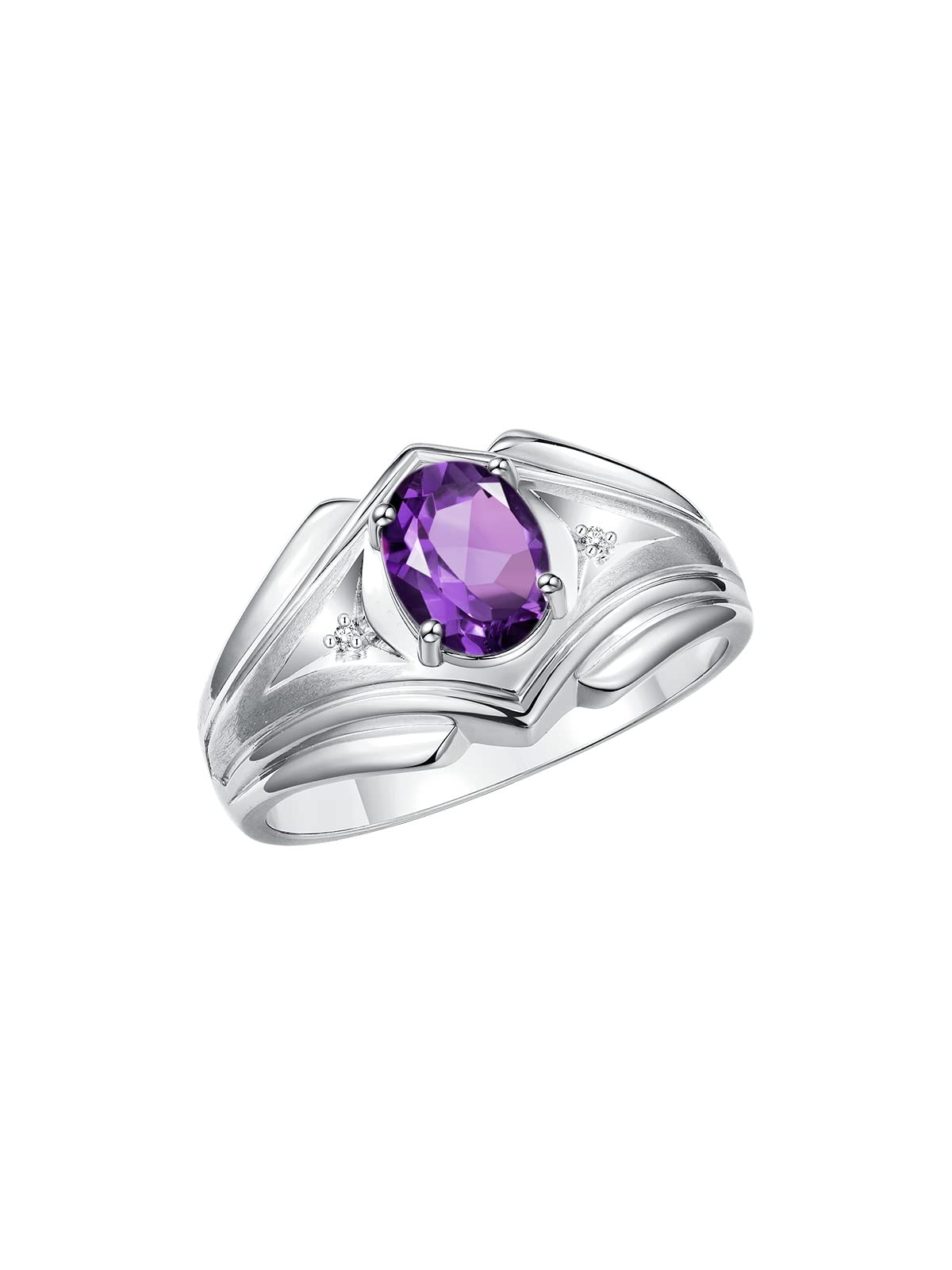 Men's Sterling Silver Birthstone Ring - 9X7MM Oval Gemstone & Diamond Designer Ring for Men, Sizes 8-13 | Perfect for Weddings, Anniversaries & Gifts