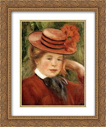 Pierre-Auguste Renoir 'Girl with a Red Hat' 15x17 Gold Ornate Framed Art Print - Double Matted Museum Quality Reproduction for Home Decor & Office Wall Art