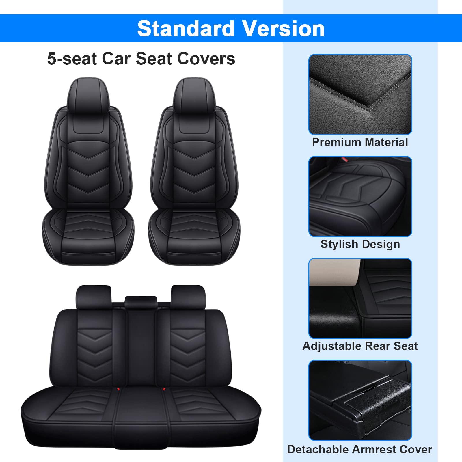 Universal Full Coverage Waterproof Car Seat Covers - 5-Piece Set for Front & Rear Seats | Fits Most Vehicles Including Elantra, Jetta, Passat, Outlander | Durable Seat Protectors for Cars, SUVs & Trucks | Perfect for Daily Commute, Road Trips & Pet Owners (Black)