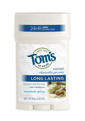 Tom's of Maine Natural Deodorant for Men - Long Lasting Protection, Mountain Spring Scent, 2.25 Oz (2-Pack) | Aluminum-Free, Cruelty-Free & Vegan | Fresh All Day for Workouts & Outdoor Activities