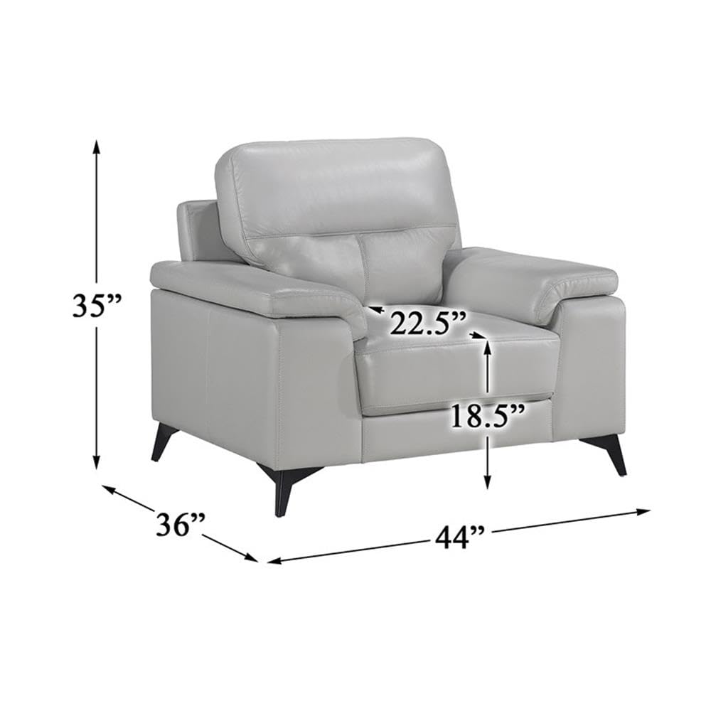 Pemberly Row Leather Match Accent Chair in Silver Gray - Modern Living Room Furniture for Home Office & Lounge Decor