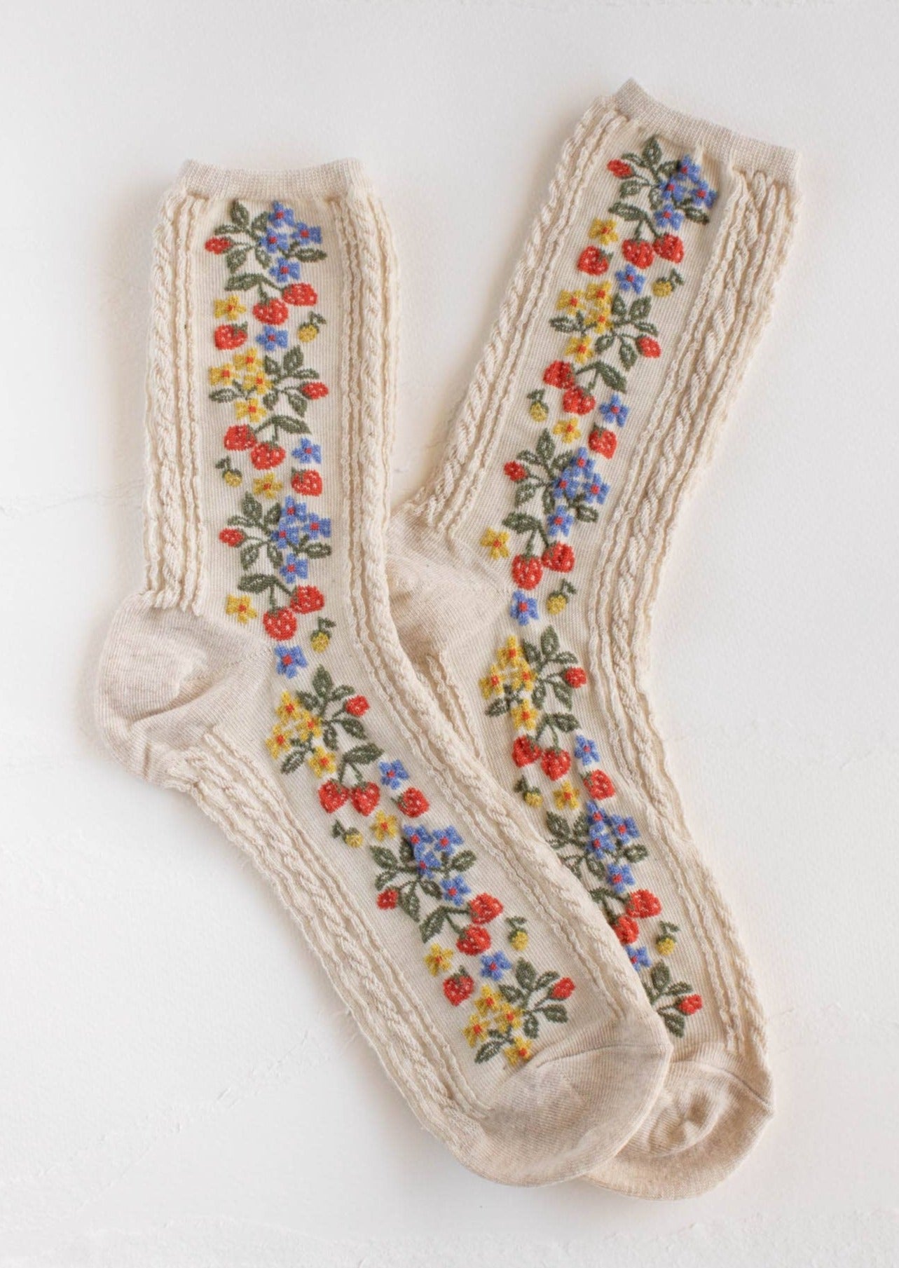 Strawberry Print Cotton Crew Socks for Women - Soft Breathable Casual Socks for Everyday Wear, Gym, Home & Gifts