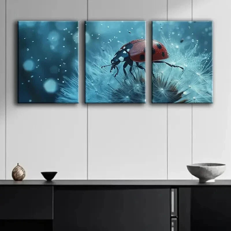 3-Piece Ladybug Red & White Nature Wall Art Set - Framed Canvas 60x90cm | High Quality Print | Australian Made | Ready to Hang | Perfect for Living Room, Bedroom & Office Decor