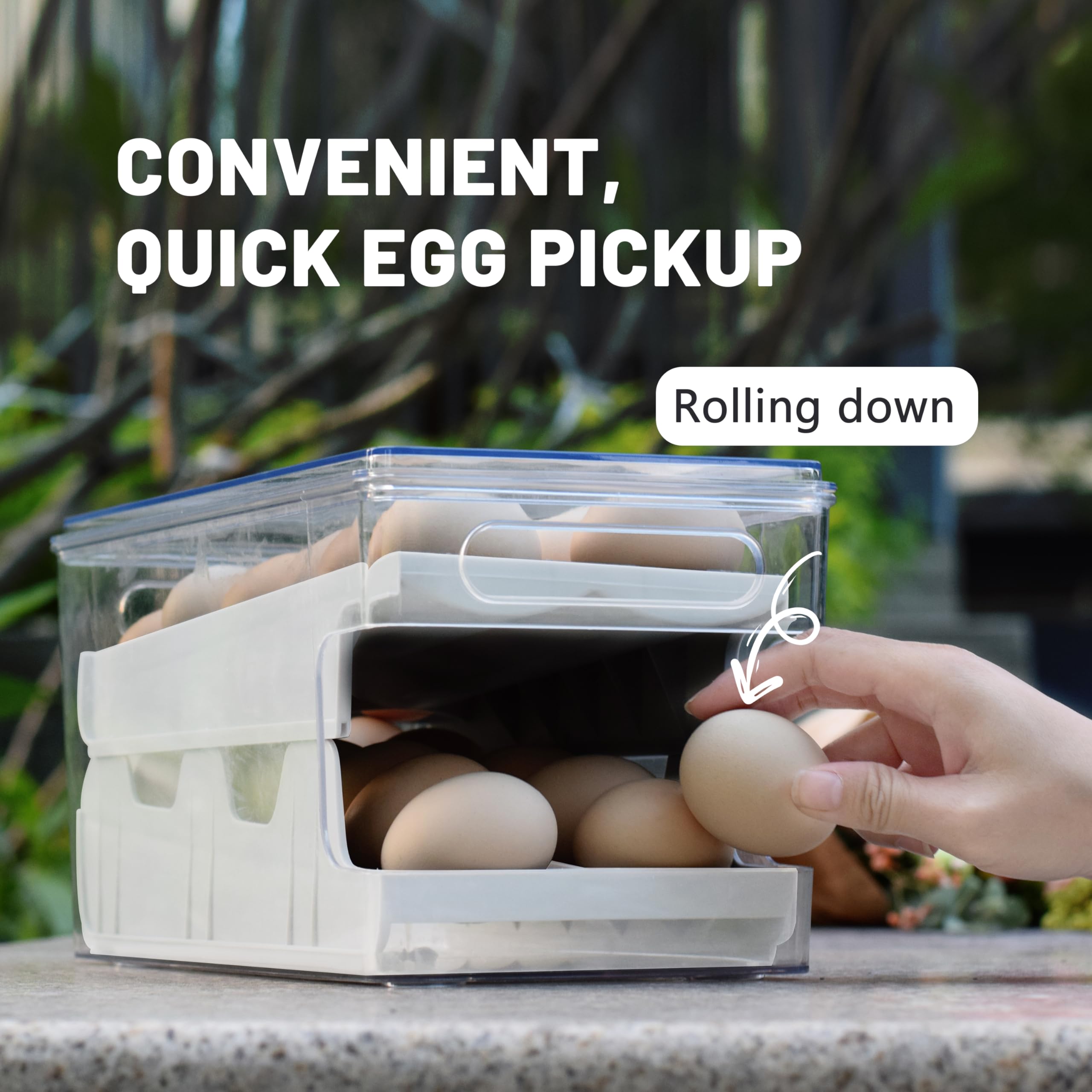 24-Slot Automatic Egg Dispenser for Refrigerator - Space Saving Egg Organizer Tray & Countertop Display - Perfect for Kitchen Organization, Breakfast Meal Prep, and Fresh Egg Storage