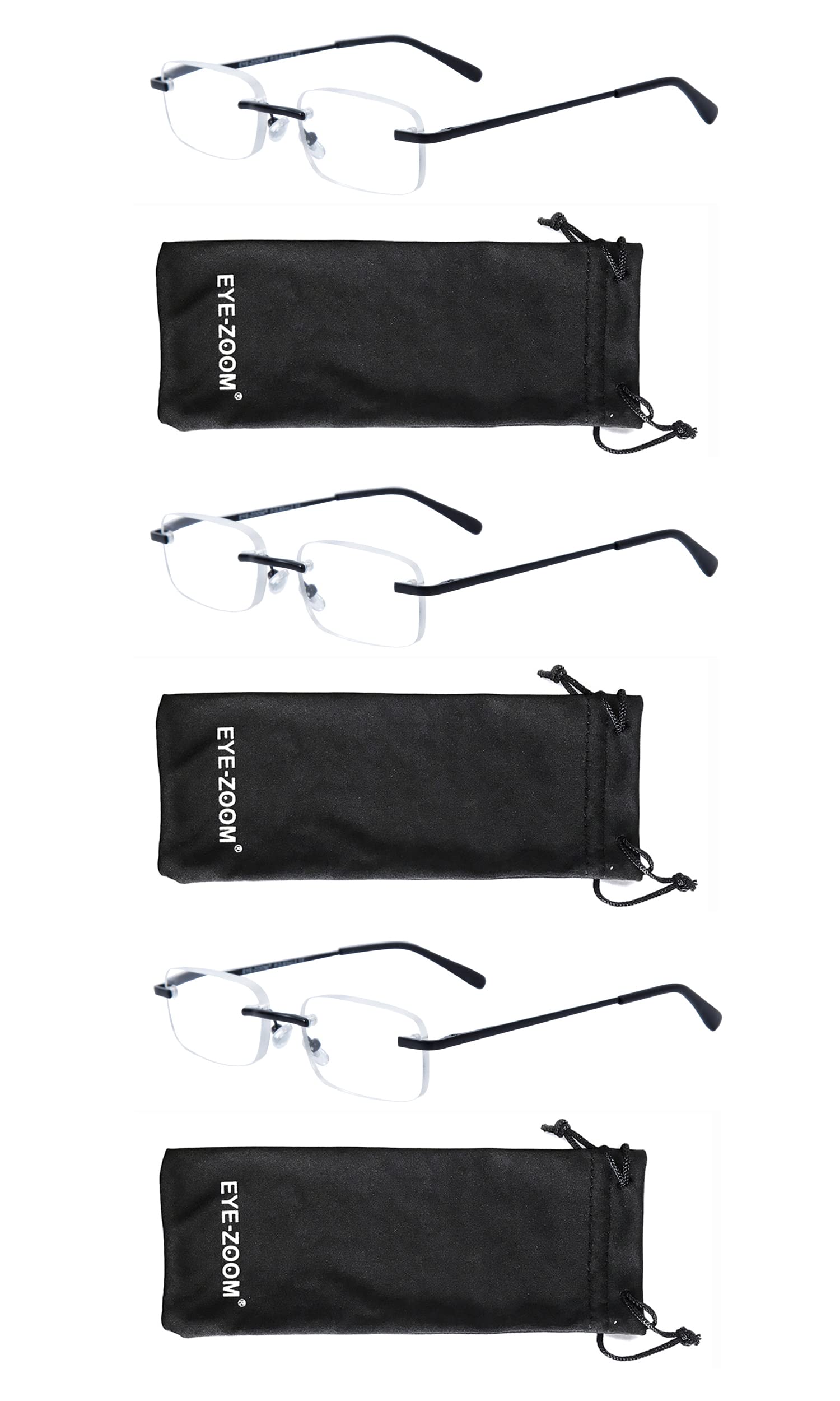 3 Pack Classic Rectangular Metal Frame Rimless Reading Glasses for Men & Women - Lightweight Eyewear for Reading, Computer Work & Daily Use