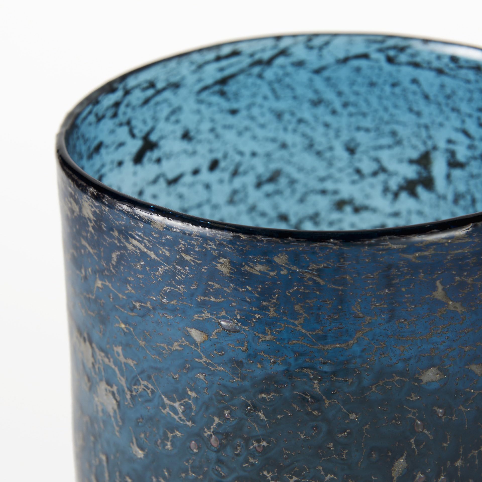 Mercana Caspian Tall Blue Vase with Antiqued Brass Finish - Elegant Home Decor for Living Room, Dining Table, or Office Centerpiece