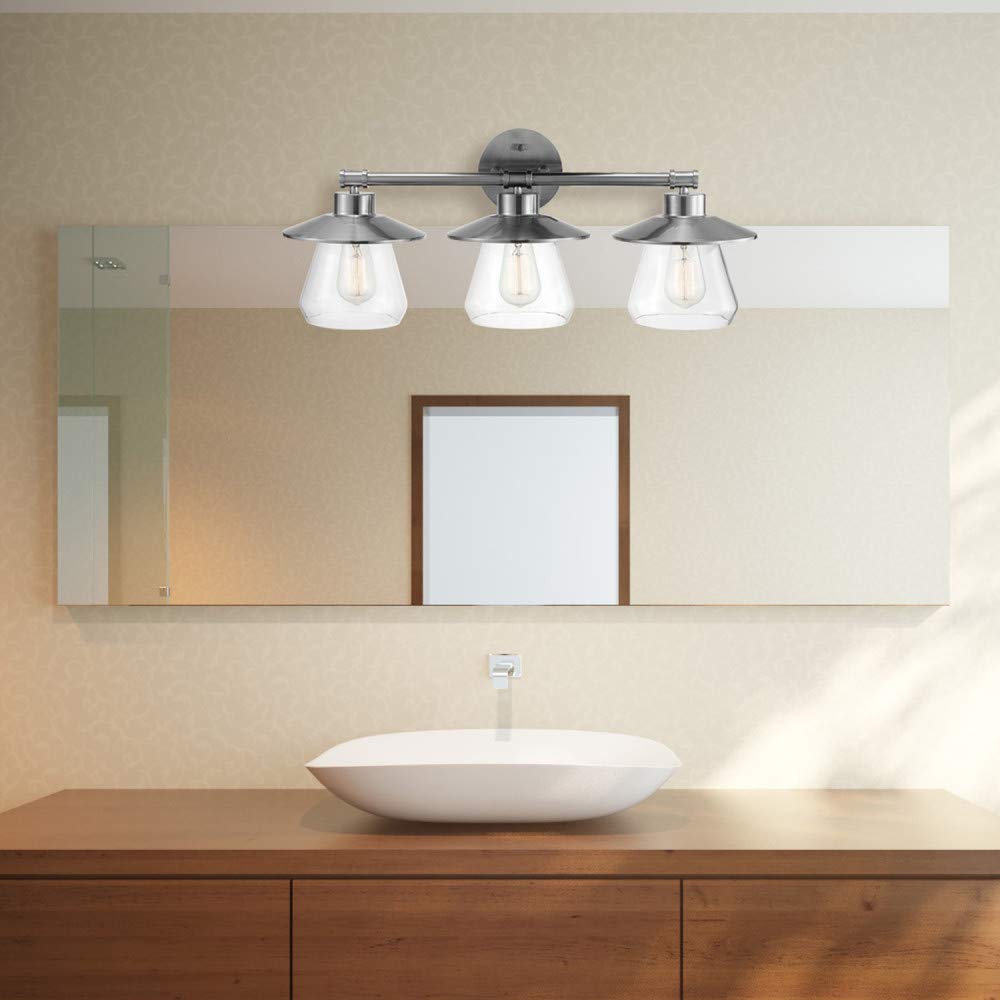 Globe Electric 51495 Nate 5-Piece Modern Bathroom Set in Brushed Steel - Vanity Lights, Towel Ring, Robe Hook & Toilet Paper Holder (Bulbs Not Included) - Perfect for Bathroom Renovation & Home Decor