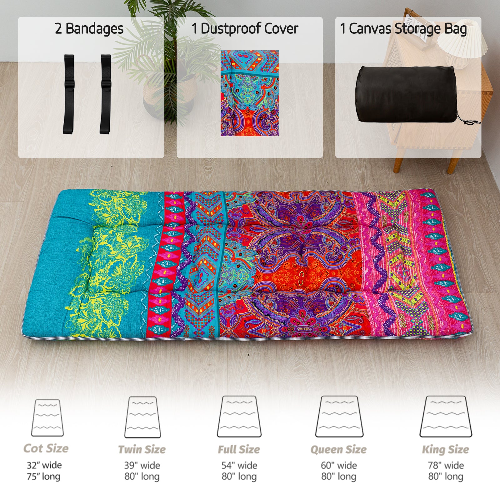 MAXYOYO Japanese Style Cot Futon Mattress - Foldable Floor Mattress, Tatami Mat & Bohemian Bed for Guest Room, Yoga, Meditation & Camping