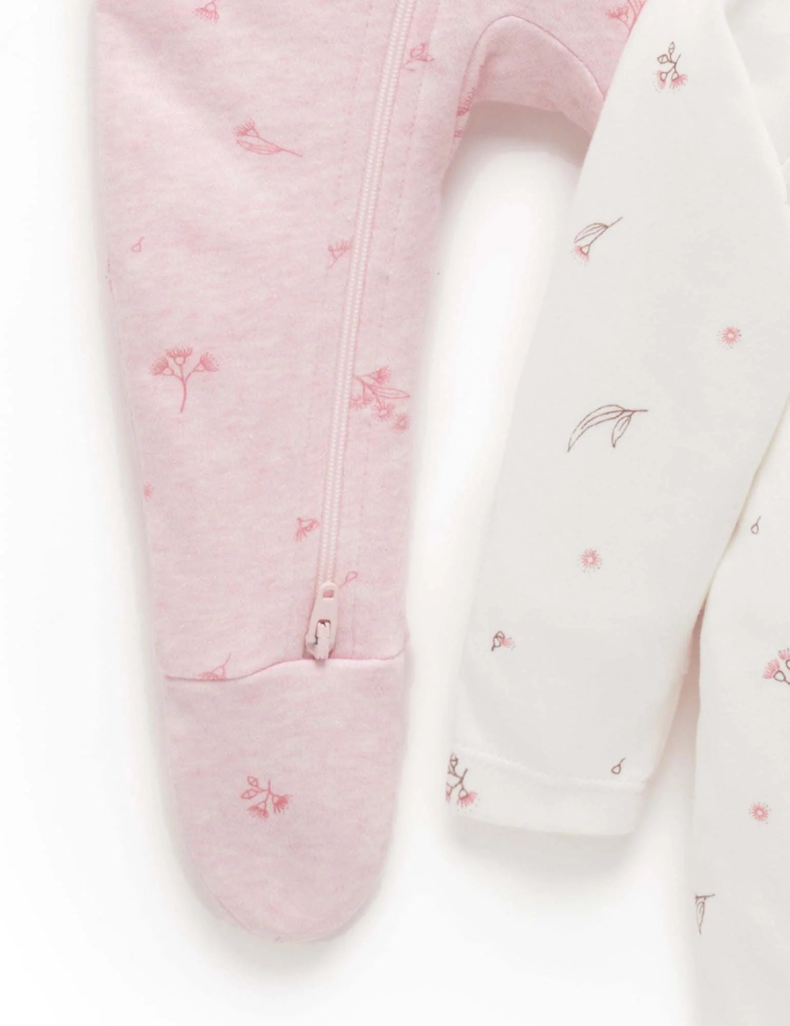 Purebaby Organic Zip Growsuit 2 Pack - Soft Cotton Baby Romper for Boys & Girls | Pale Pink Blossom | Perfect for Newborns, Infants & Toddlers | Ideal for Playtime, Sleepwear & Everyday Outfits