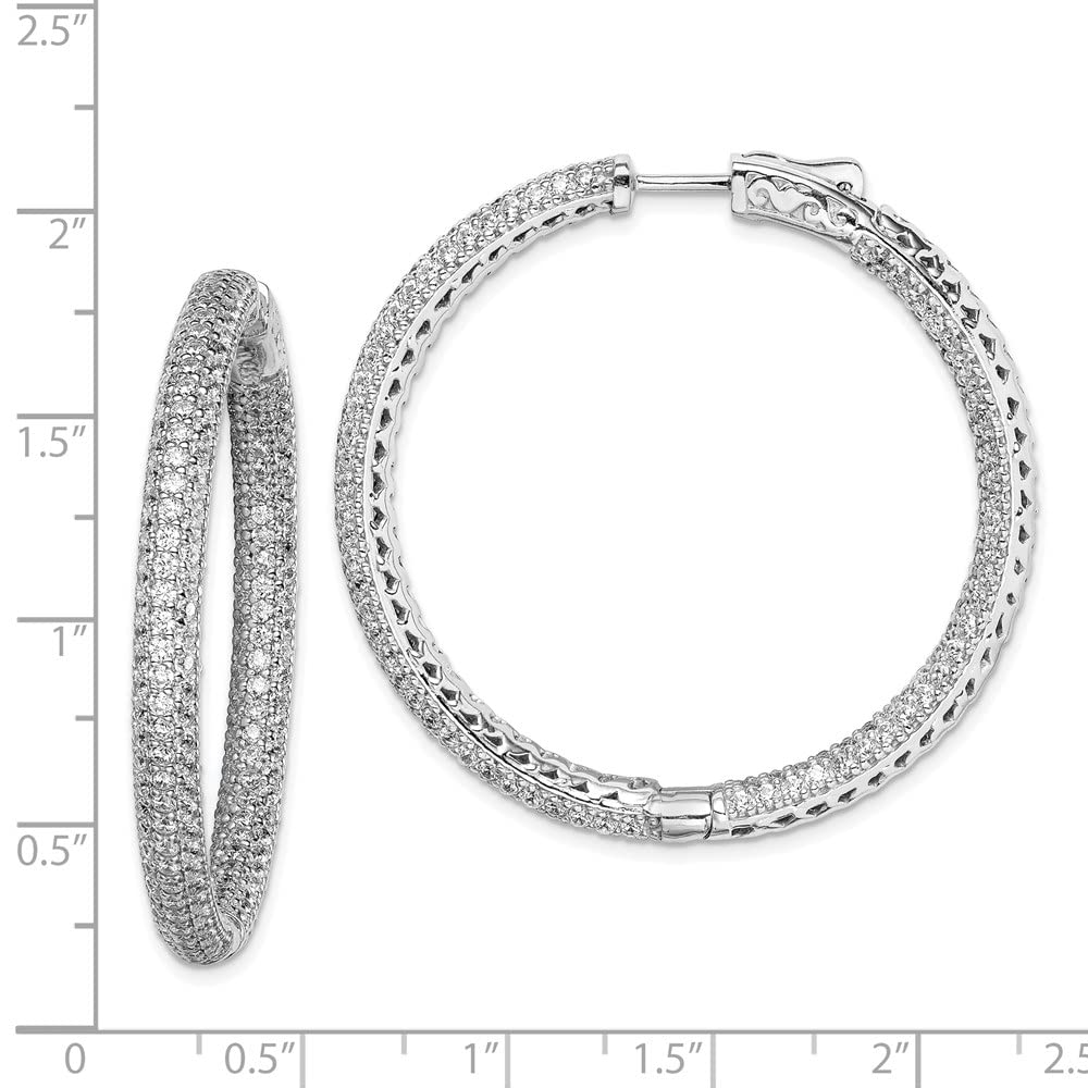 Sterling Silver Rhodium Plated Cubic Zirconia Hoop Earrings - 380 Stones, 47mm x 48mm - Elegant Gift for Women, Perfect for Parties & Special Occasions