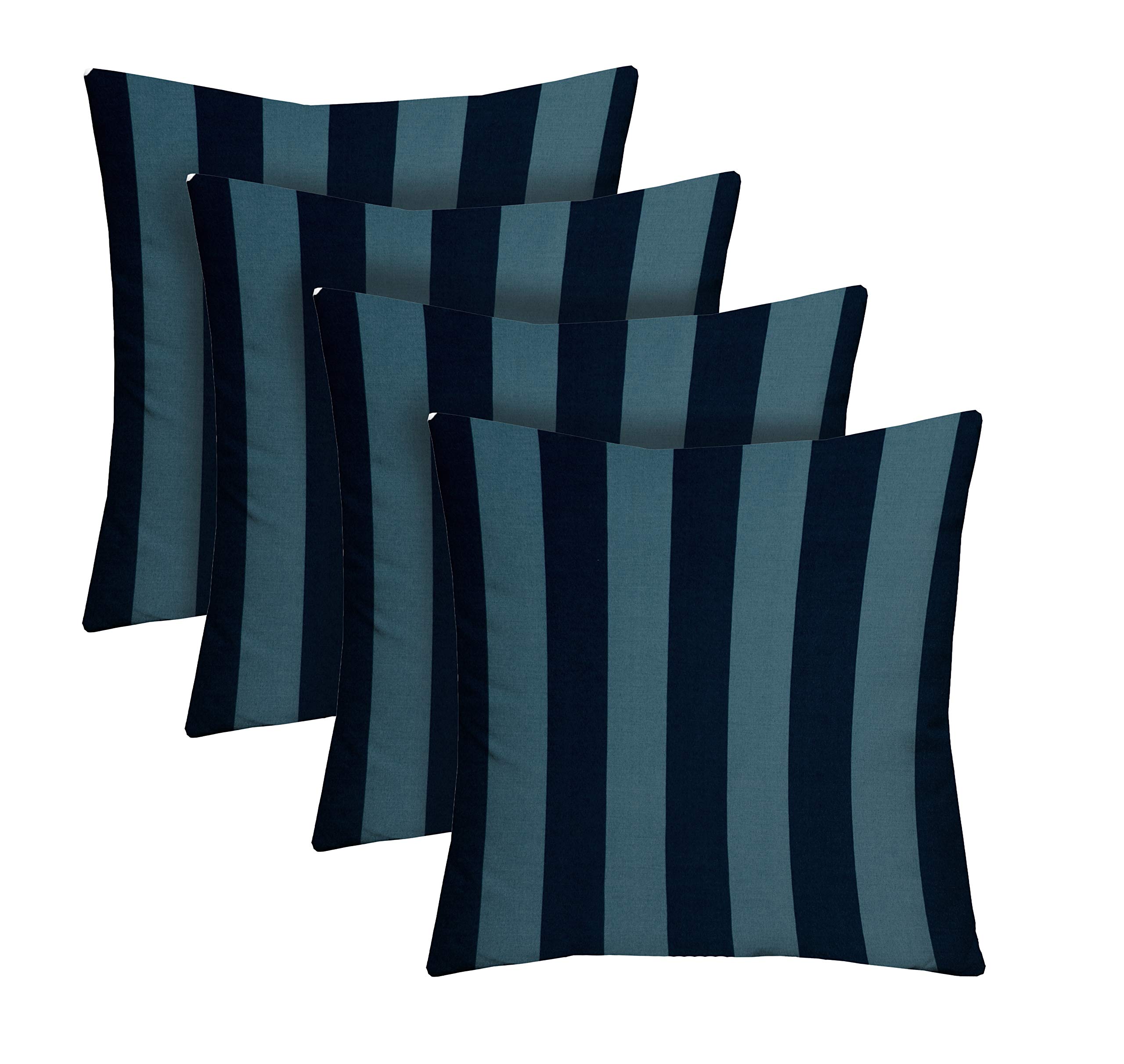 RSH DECOR: 17” x 17” Square Throw Pillows Set of 4 - All-Weather Spun Fabric, Water & Fade Resistant Outdoor Decorative Cushions for Patio Furniture (Capri Stripe) - Perfect for Garden, Poolside & Porch Decor