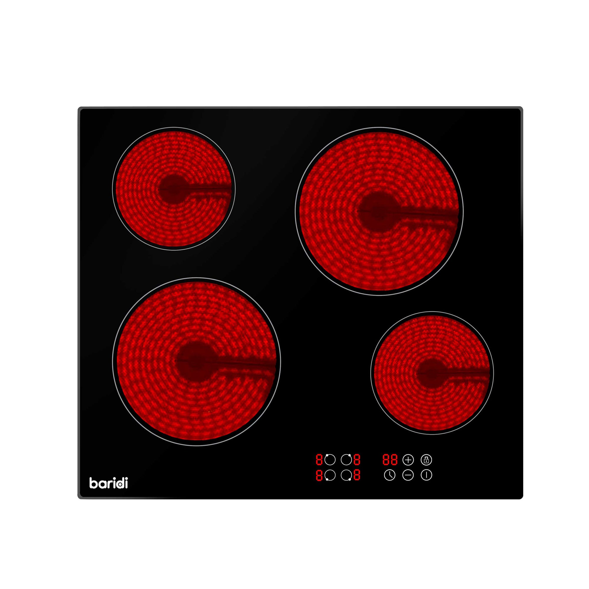 Baridi 60cm Built-In Ceramic Hob with 4 Cooking Zones - Black Glass Electric Stove Top for Modern Kitchens | DH131 | Perfect for Home Cooking, Baking & Entertaining