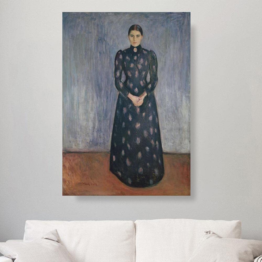 AMANUO Edvard Munch Hand Painted Oil Painting Reproduction - 'Portrait of Inger' H4479, 32x48 inch (80x120 cm) Rolled Canvas Wall Art for Living Room, Bedroom & Office Decor