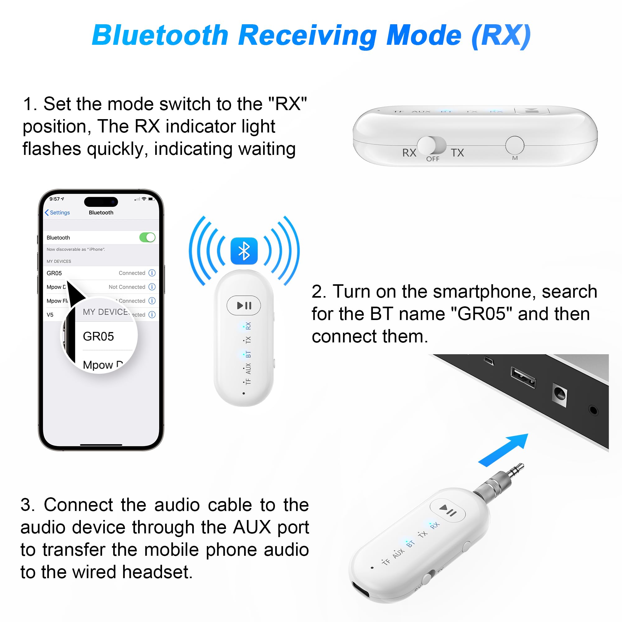 Kricsertg 2-in-1 Bluetooth Transmitter & Receiver - Wireless Audio Adapter for Airplane, TV, PC, Headphones & Speakers | Plug & Play | Perfect for Home Entertainment, Travel & Gaming