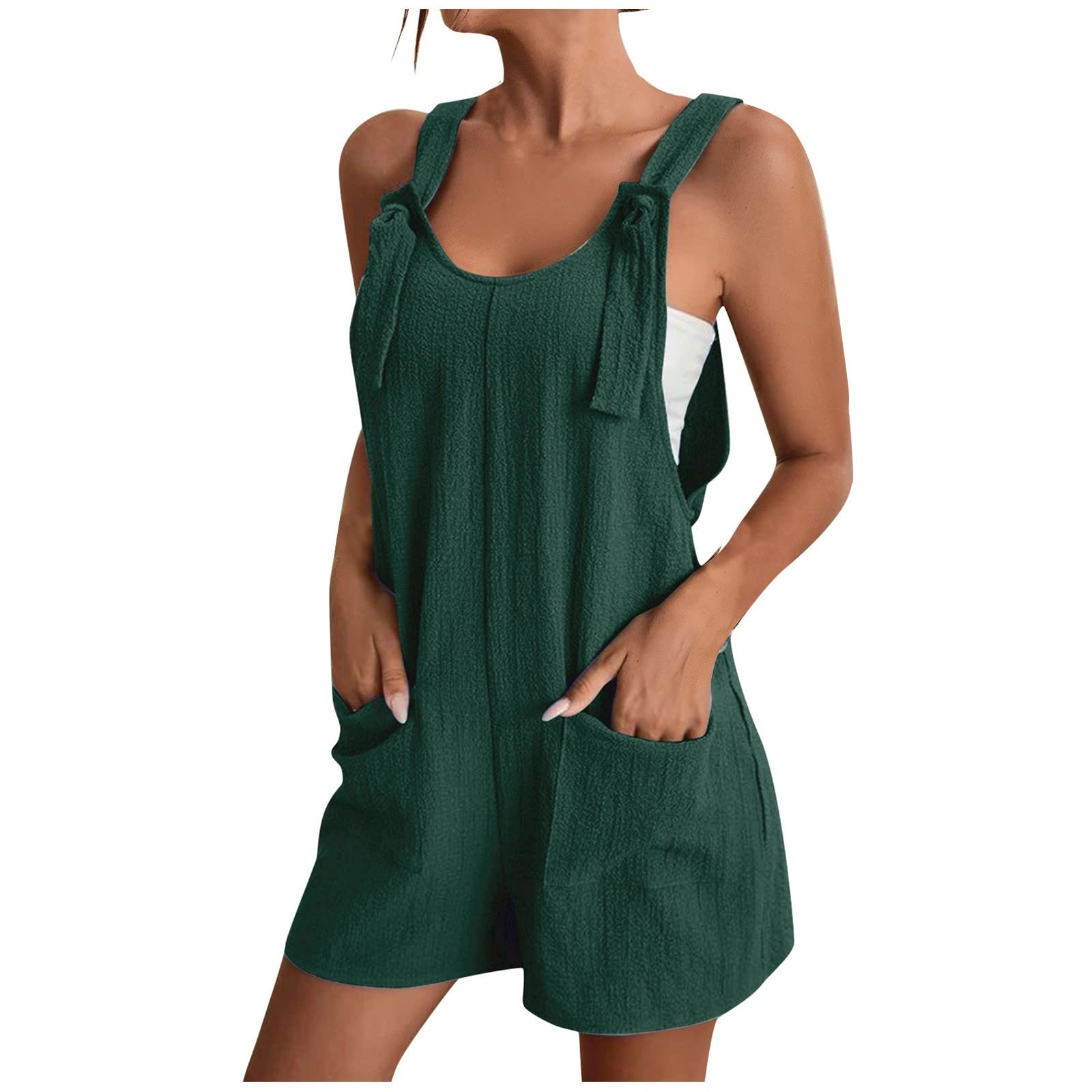 Women's Linen Romper Jumpsuit with Pockets - Summer Beach & Maternity Wear