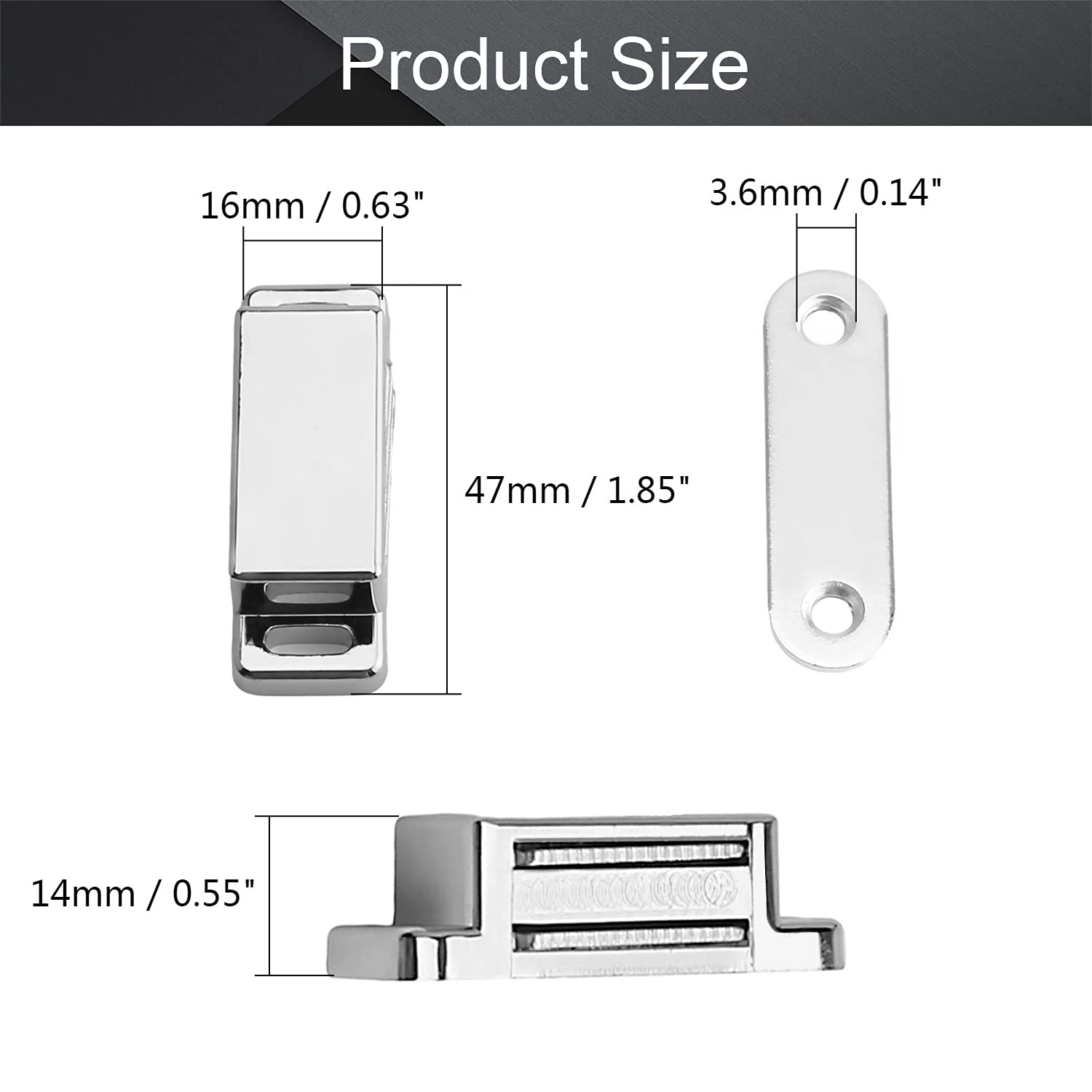 **MroMax Magnetic Door Catch Latch - 2PCS Silver Metal Closet & Wardrobe Stopper Holder (1.85