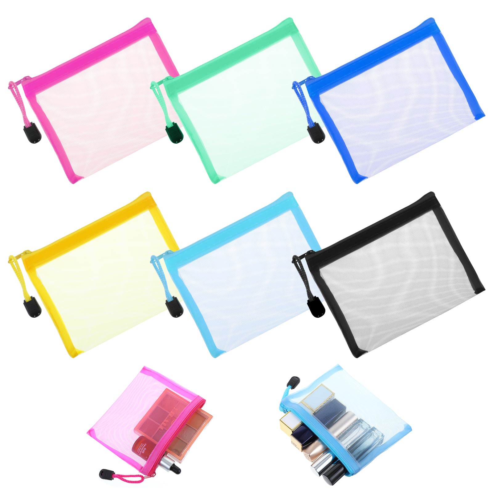 6-Piece Nylon Mesh Zipper Pouch Set - Waterproof Travel Makeup Organizer for Cosmetics, Toiletries, Lipstick, Keys & Cards - Multicolor Storage Bags for Purse, Office & Travel Accessories