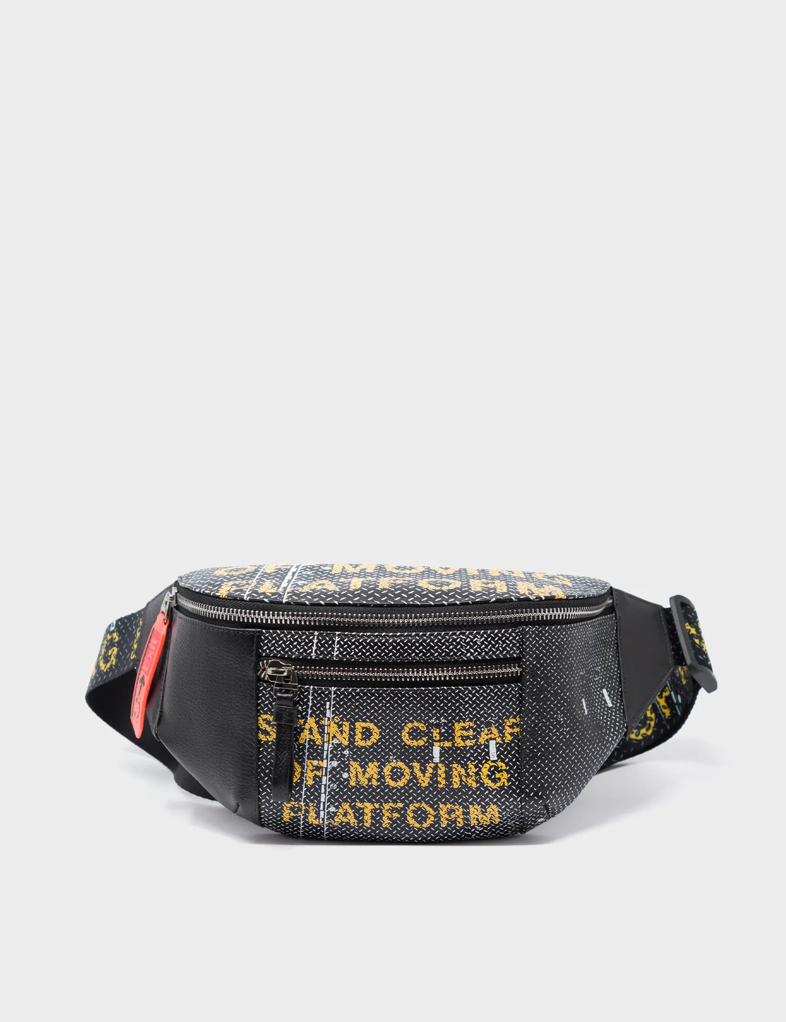 Harold Black Leather Fanny Pack with Metal Platform Design - Stylish Waist Bag for Travel, Hiking & Everyday Use