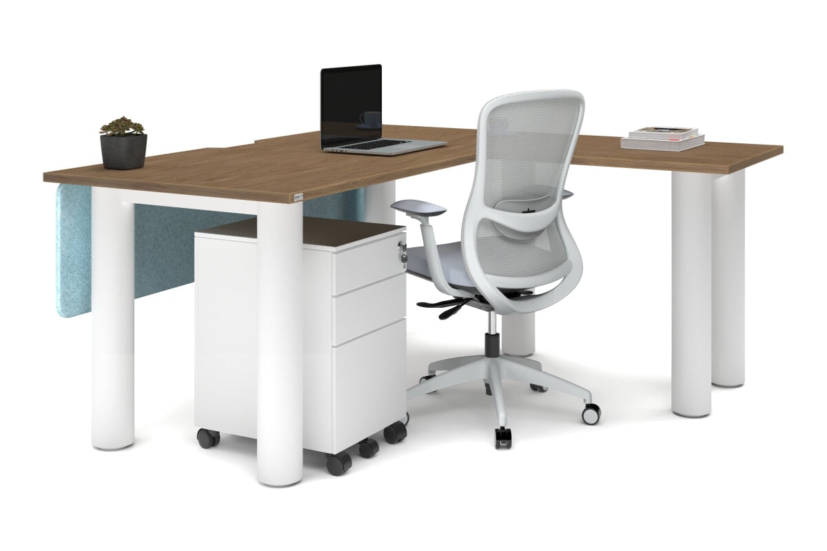 L-Shaped Corner Office Desk with Quadro Cylinder Legs - 1600L x 1800W Dimensions, Cable Management Scallop - Perfect for Home Office, Gaming Setup & Workspace Organization