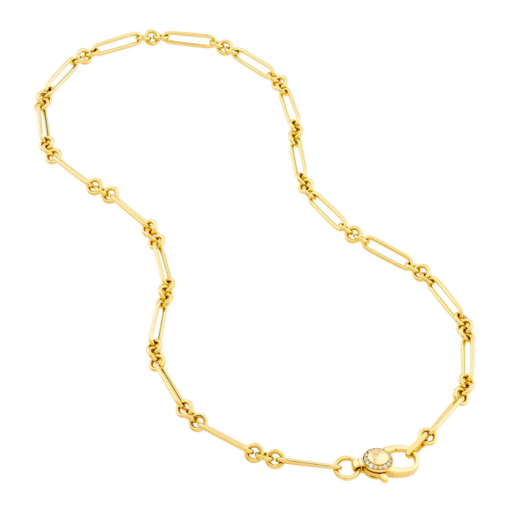 14K Gold Hollow Paper Clip Necklace with Diamond - Elegant Minimalist Jewelry for Women, Perfect for Everyday Wear, Office, Date Night & Special Occasions