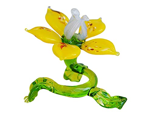 Handmade Yellow Glass Blown Flower Sculpture - Unique Art Glass Figurine for Home Decor, Garden Ornament, Wedding Gift & Party Favors | Perfect for Centerpieces, Shelf Displays & Special Occasions