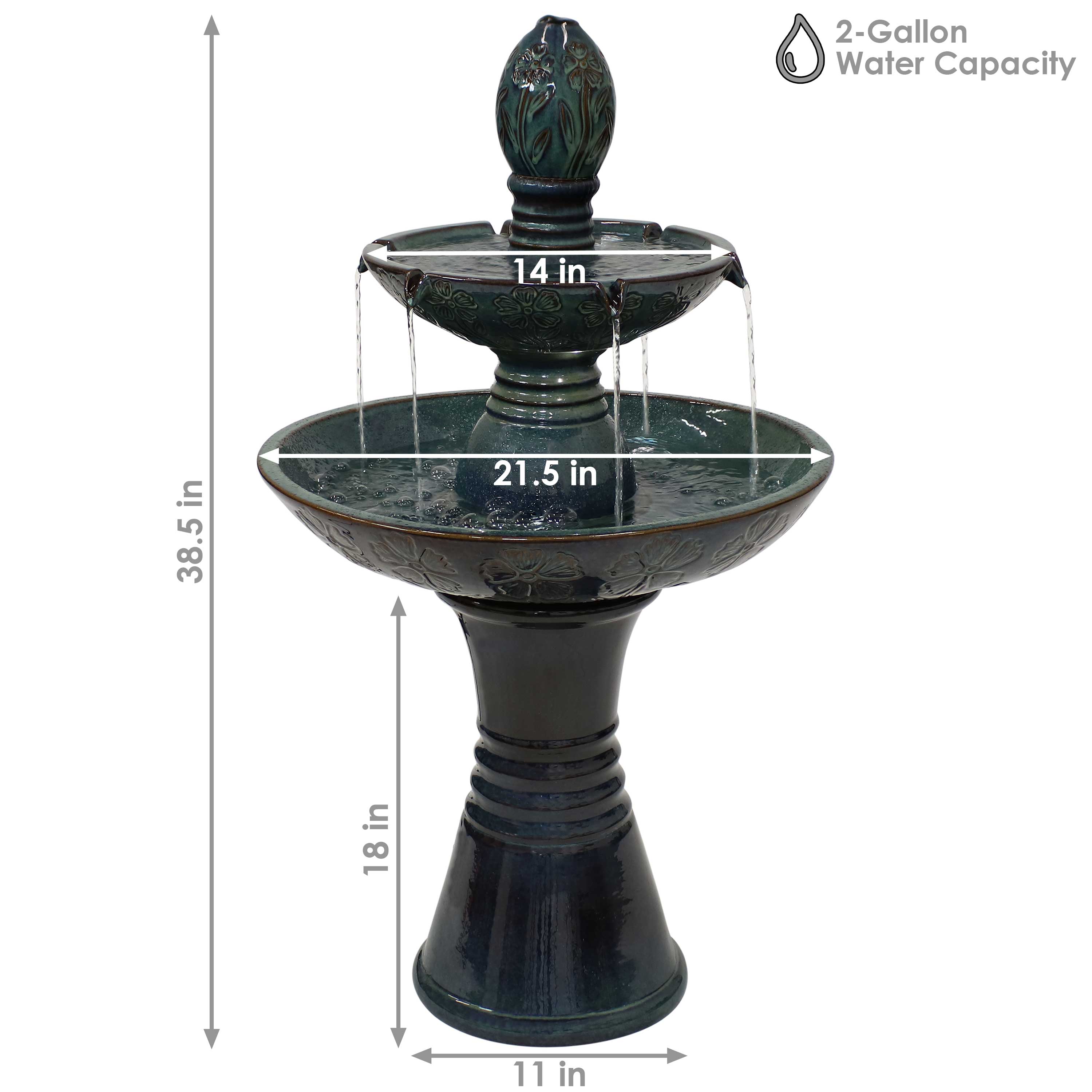 Sunnydaze Double Tier Outdoor Ceramic Fountain with LED Lights - 38 Inch Garden Water Feature for Patio, Yard Decor & Relaxation