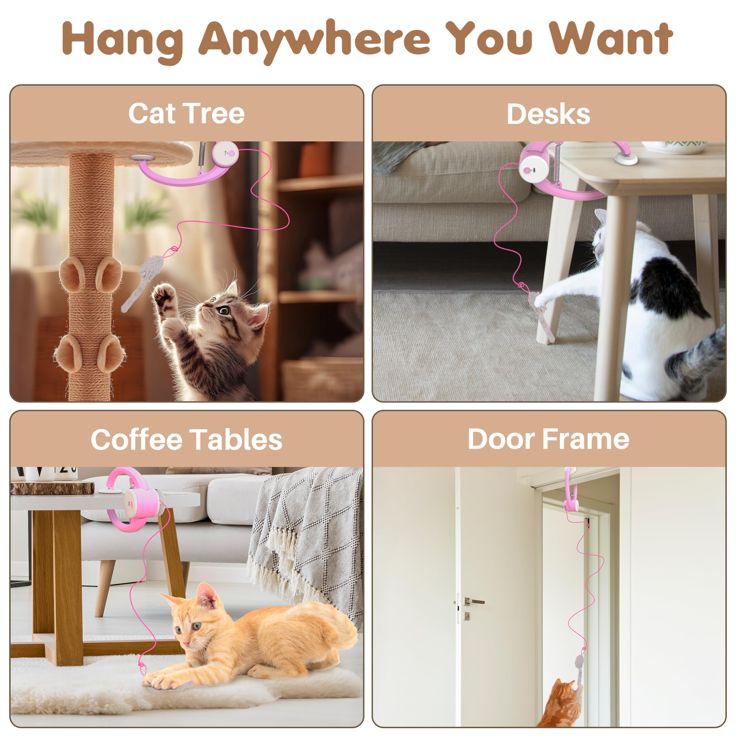 Interactive Cat Feather Toys for Indoor Cats - Retractable Teaser Toy with 3 Plush Mice for Play, Chase & Exercise - Automatic Mental Stimulation for Kittens (Pink) | Perfect for Playtime, Training & Bonding with Your Feline Friend