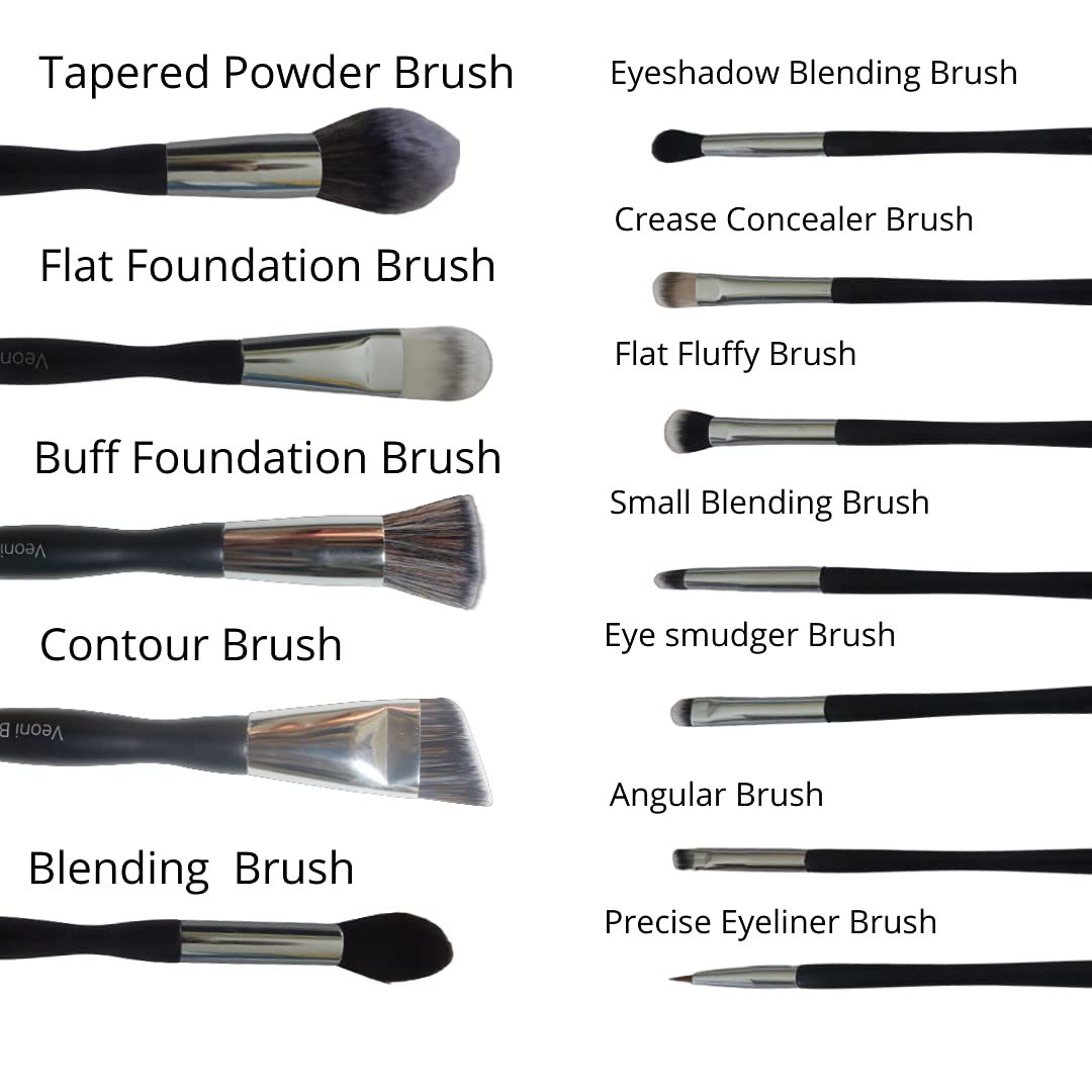 Veoni Belle Professional Makeup Brush Set - Flat Concealer Brush, Eyeshadow Blending Brush & Flat Brush with Soft Bristles | Perfect for Foundation, Contouring & Eye Makeup Application | Ideal for Daily Use, Professional Makeup Artists & Beauty Enthusiasts