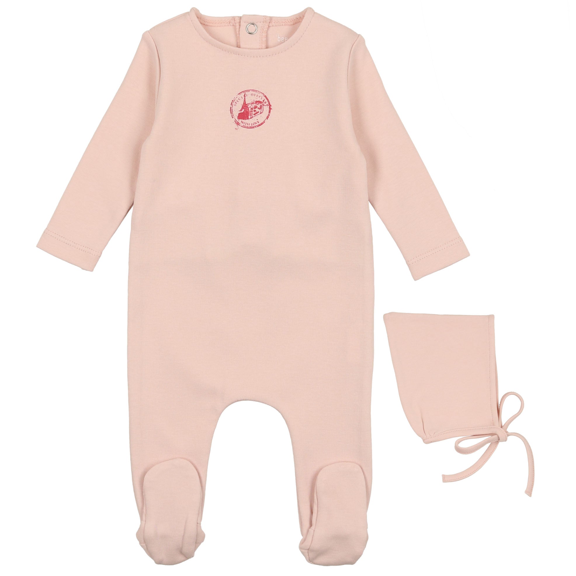 Bee & Dee Ballet Pink Cotton Baby Stretchie with Bonnet - Soft & Stretchy Newborn Outfit for Girls, Perfect for Photos, Gifts & Everyday Comfort