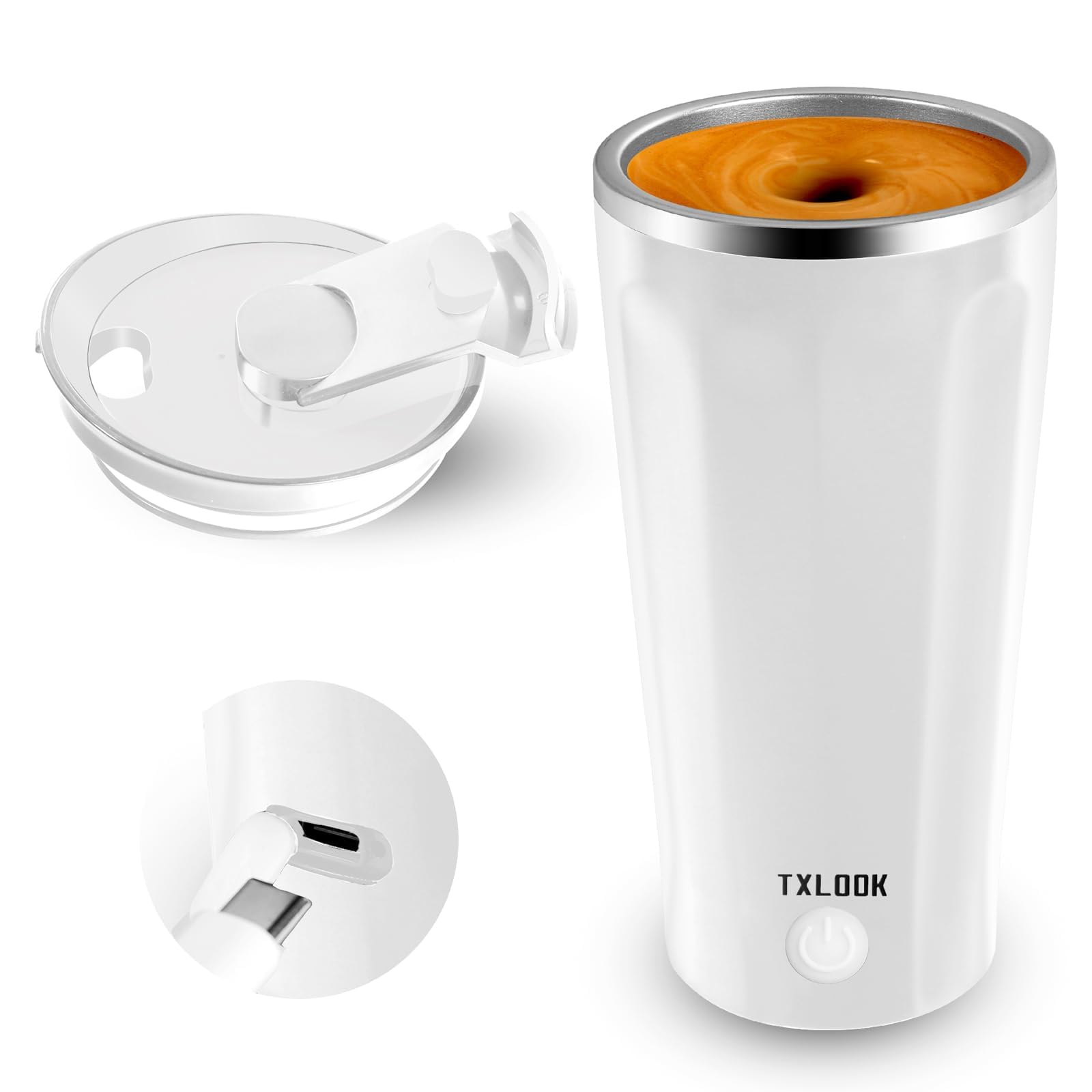 Self Stirring Mug - Rechargeable Automatic Magnetic Stirring Coffee Cup with Lid, Stainless Steel Electric Mixing Cup for Coffee, Cocoa & Protein Powder - Perfect for Office, Travel, Home & Camping Use