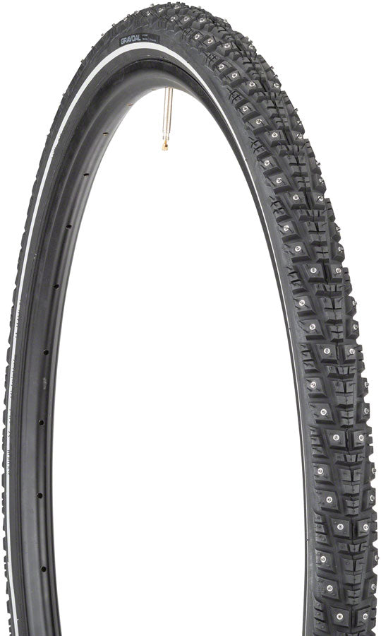 45NRTH Gravdal 700x38 Tubeless Folding Bike Tire - Black, 60 TPI with 252 Concave Carbide Studs | Winter Cycling, Snow Traction, Mountain Biking | Perfect for Ice Roads and Off-Road Adventures