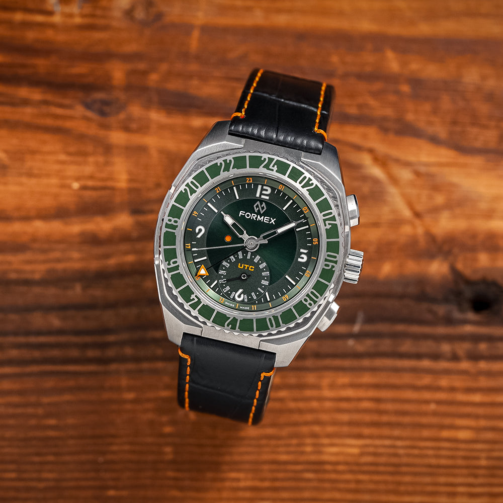 Stratos UTC Automatic Watch - 41mm Green Dial Men's Watch - Perfect for Travel, Business & Outdoor Adventures