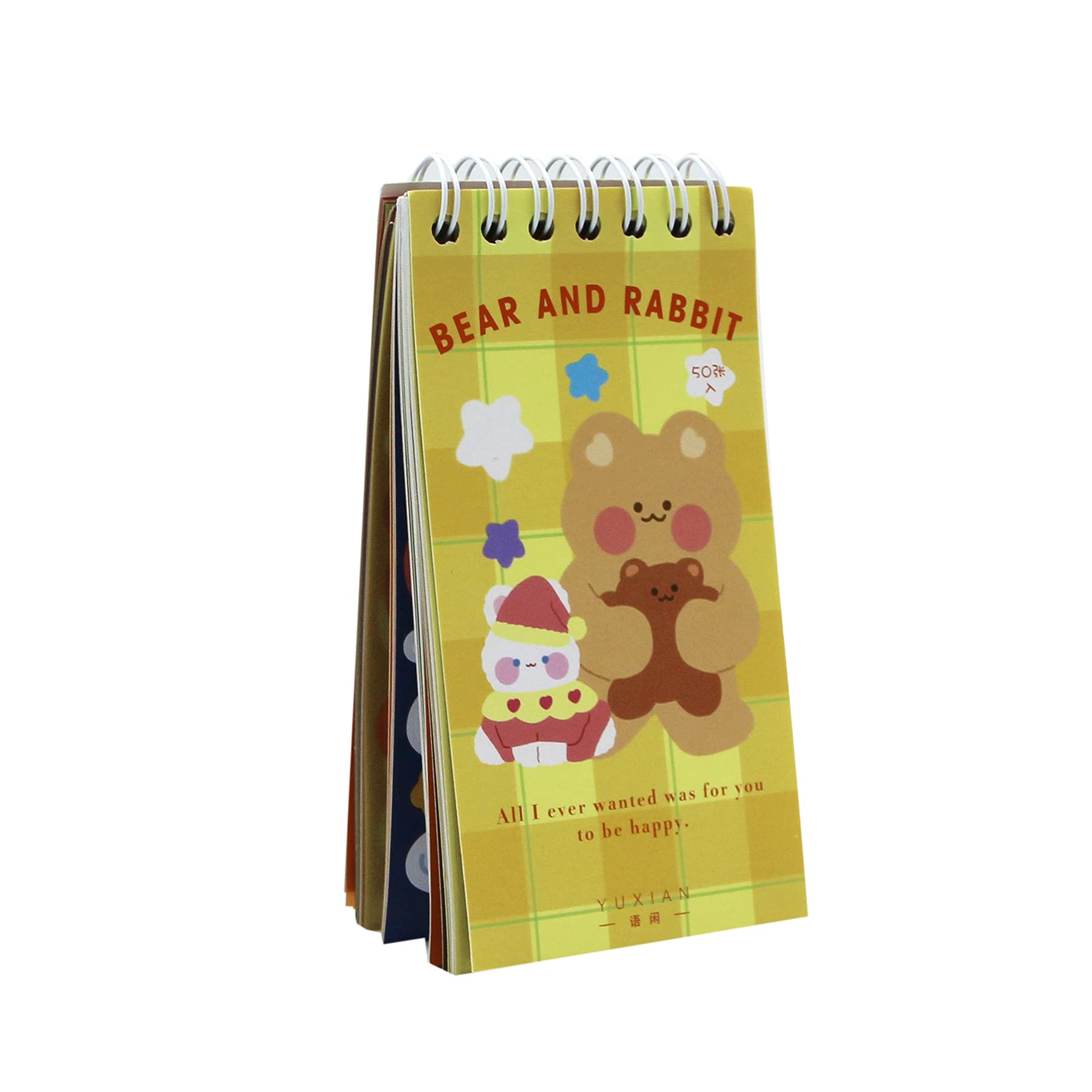 ANKOMINA 50 Sheets Cute Bear Stickers Spiral Notebook - Adorable Cartoon Animal Decals for DIY Crafts, Journaling, Scrapbooking | Perfect for Laptops, Phones, Luggage & Water Bottles - Kawaii Korean Stationery Gift