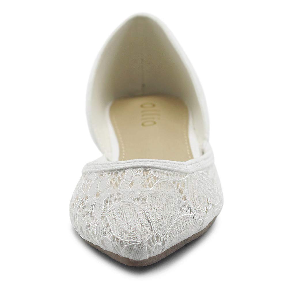 Ollio Women's Ballet Flats - Faux Suede Floral Lace Pointed Toe Shoes | Breathable Mesh Design for Comfort | Perfect for Work, Weddings & Casual Outfits
