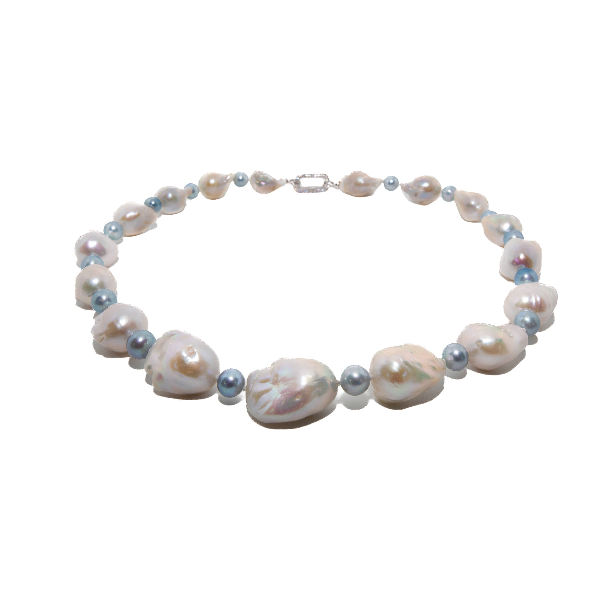Botero Baroque Blue and White Pearls Necklace - Elegant Vintage Pearl Jewelry for Women - Perfect for Weddings, Parties & Special Occasions