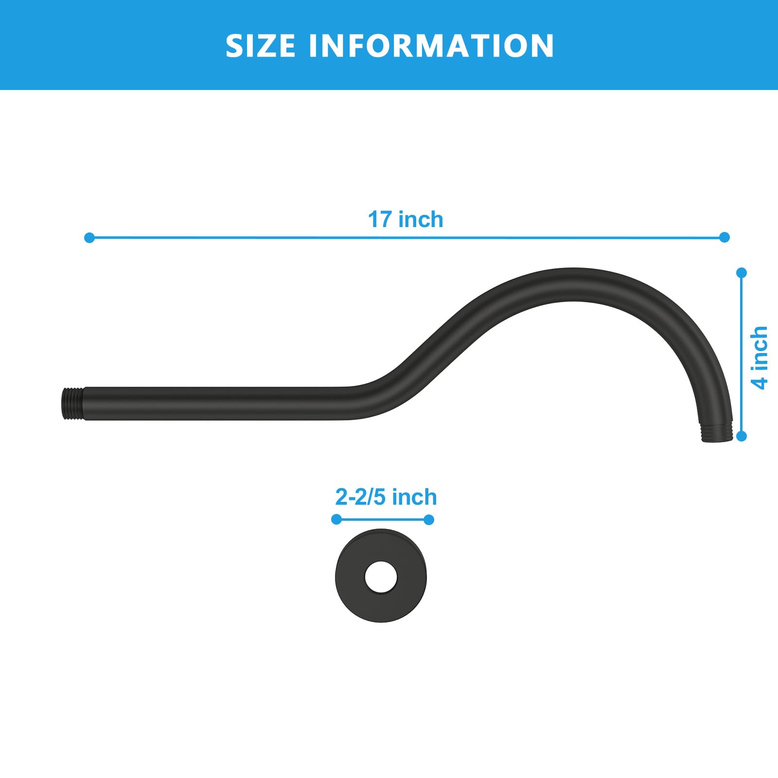 Lordear 17 Inch Black Shower Arm Extension with Flange - T304 Stainless Steel Matte Finish for Rainfall Shower Heads - Perfect for Bathroom Renovation & Spa-Like Shower Experience