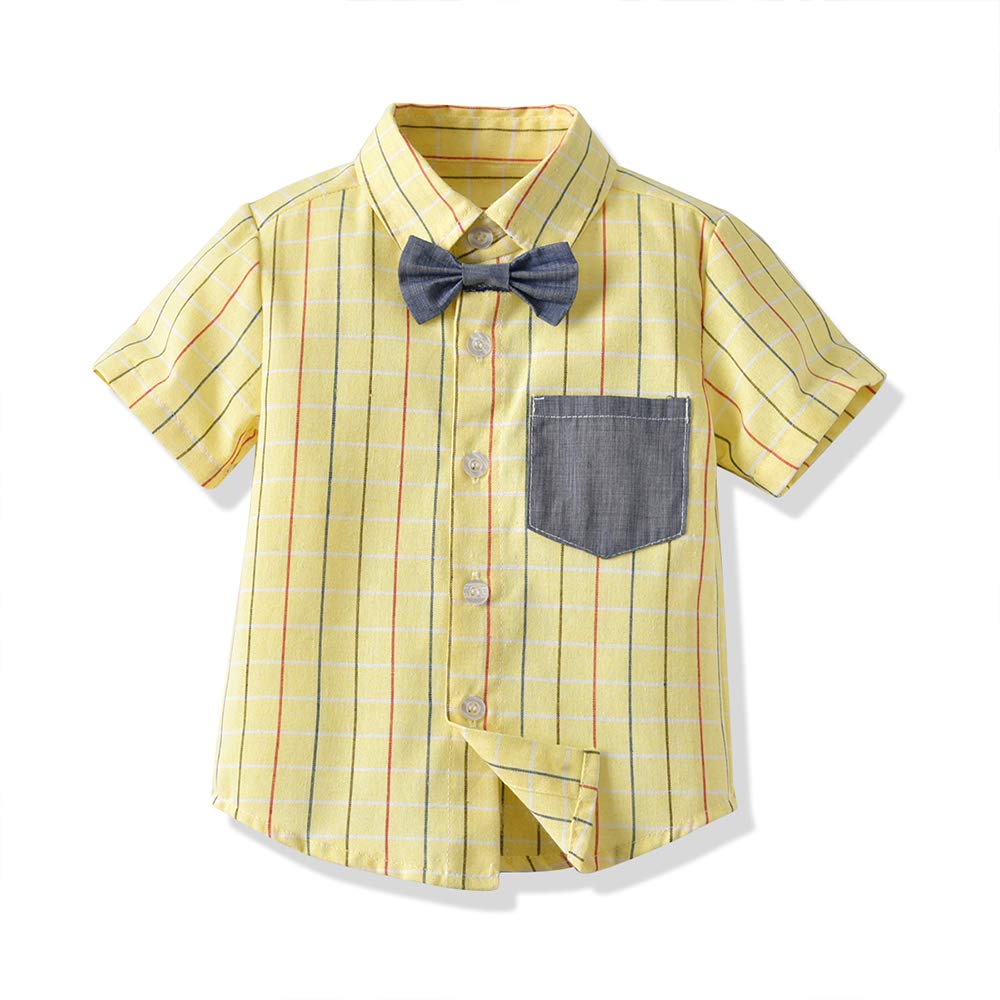 Stylish 2-Piece Summer Outfit for Toddler Boys - Cotton Striped Shirt with Bow Tie & Shorts Suit | Perfect for Weddings, Parties & Special Occasions