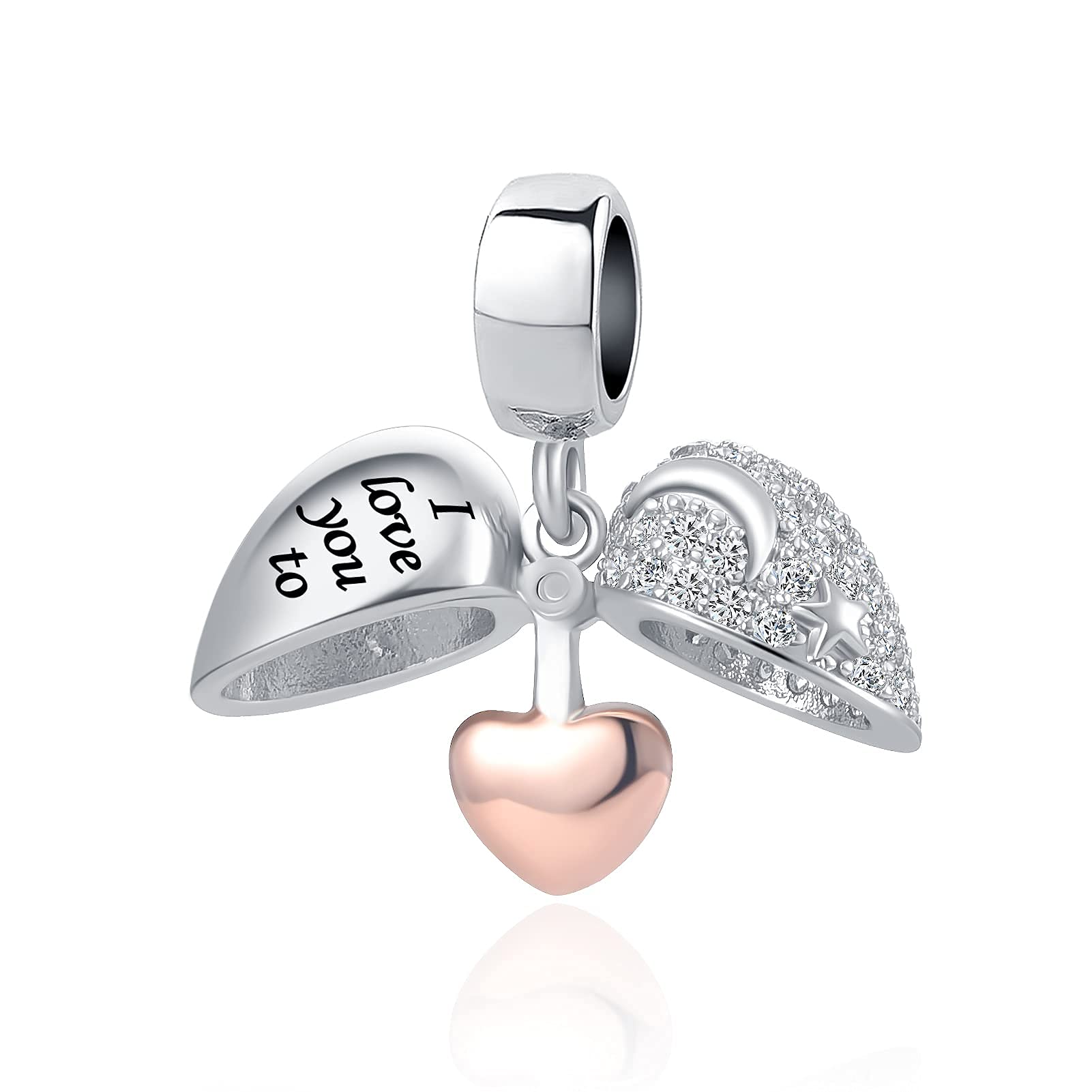 NanMuc Rose Gold 'I Love You to The Moon and Back' Heart Charm Pendant for Bracelets & Necklaces - Perfect Birthday Gift for Women & Girls - Ideal for Anniversaries, Valentine's Day & Mother's Day Gifting