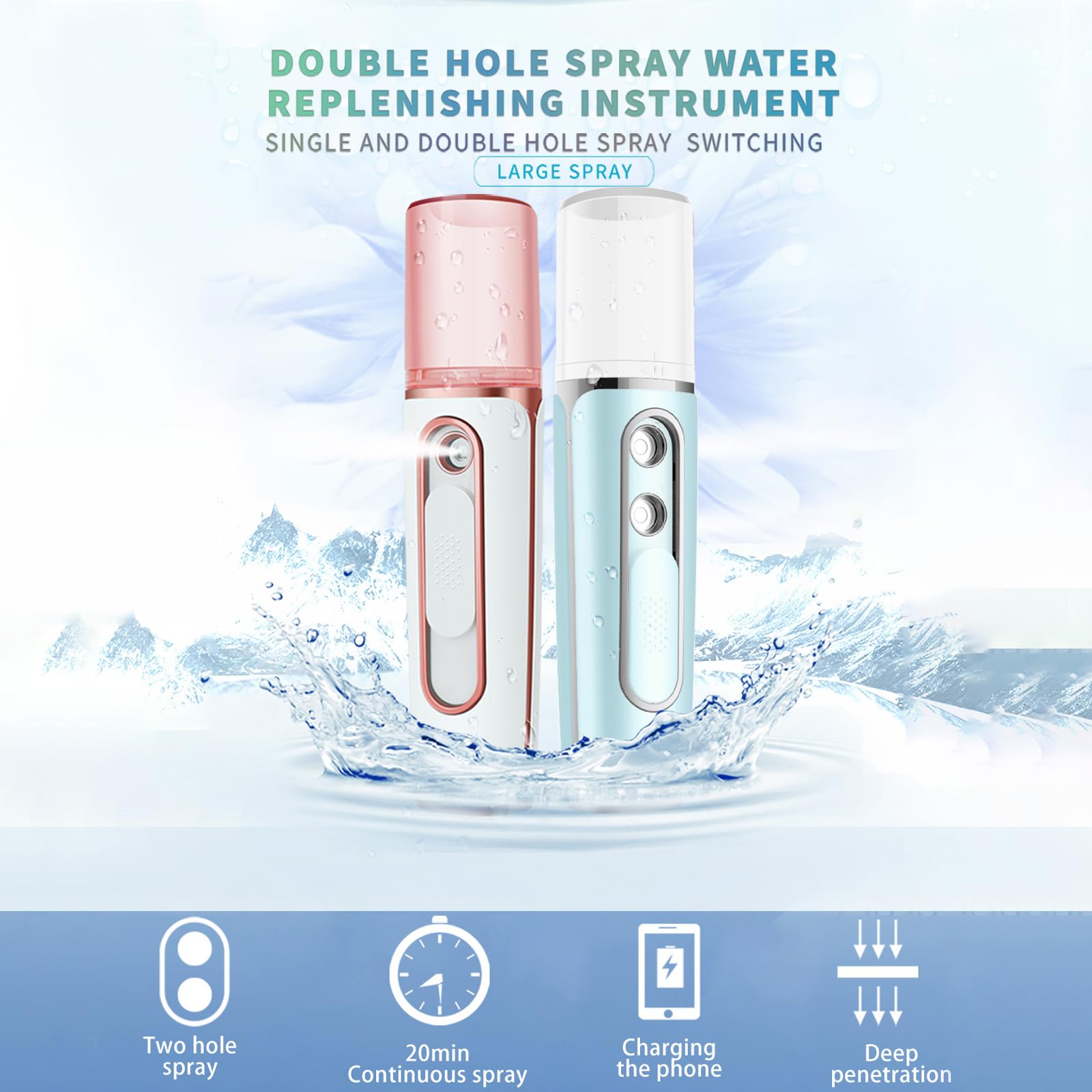 Nano Facial Mister - USB Rechargeable Cool Mist Face Steamer with 2 Spray Nozzles & Visual Water Tank | Perfect for Eyelash Extensions, Skin Care, Daily Makeup & Deep Hydration | Portable Hydration for Home, Office & Travel (Blue)