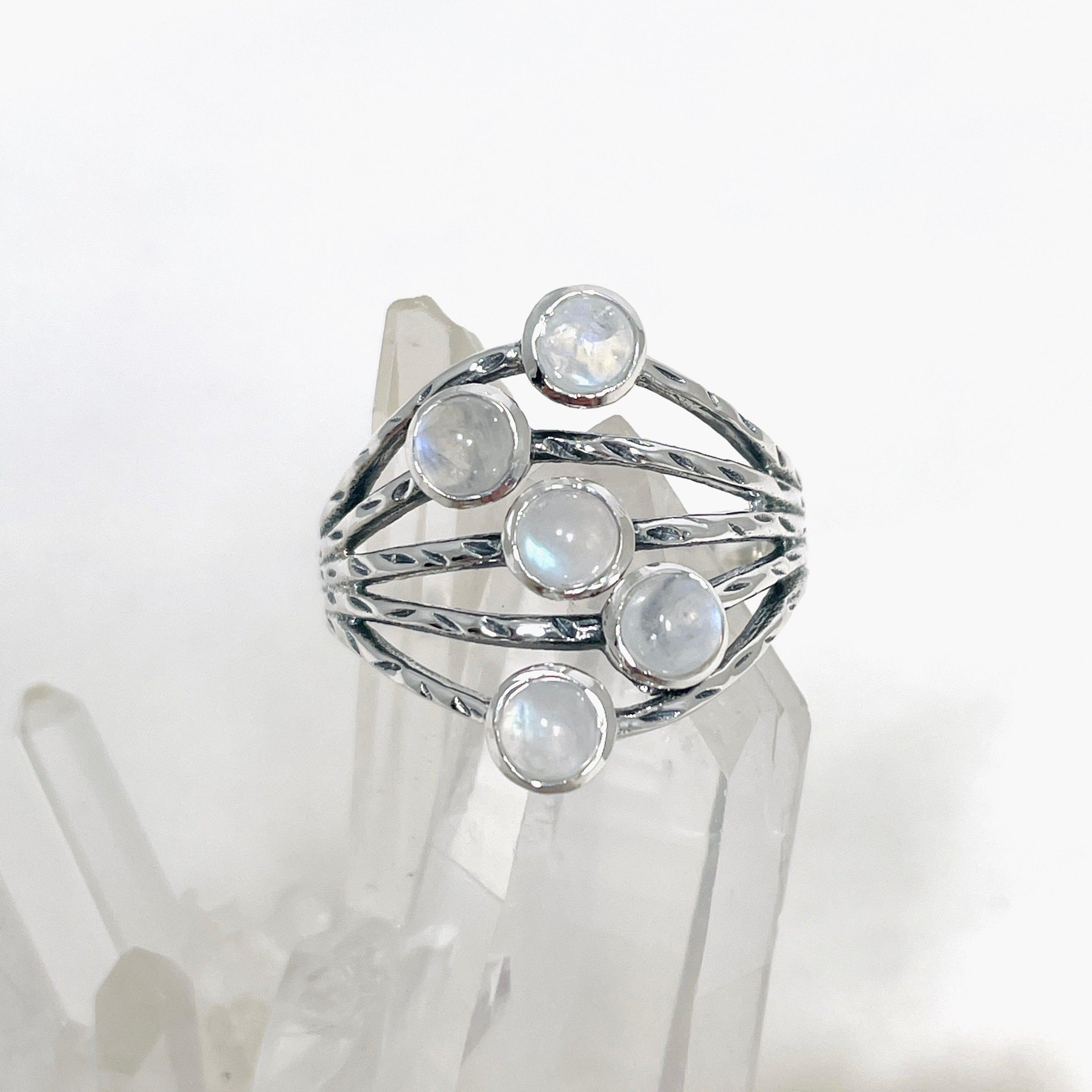 Moonstone Multi-Stone Faceted Gemstone Ring R3875 - Elegant Handmade Jewelry for Women, Perfect for Weddings, Parties & Special Occasions