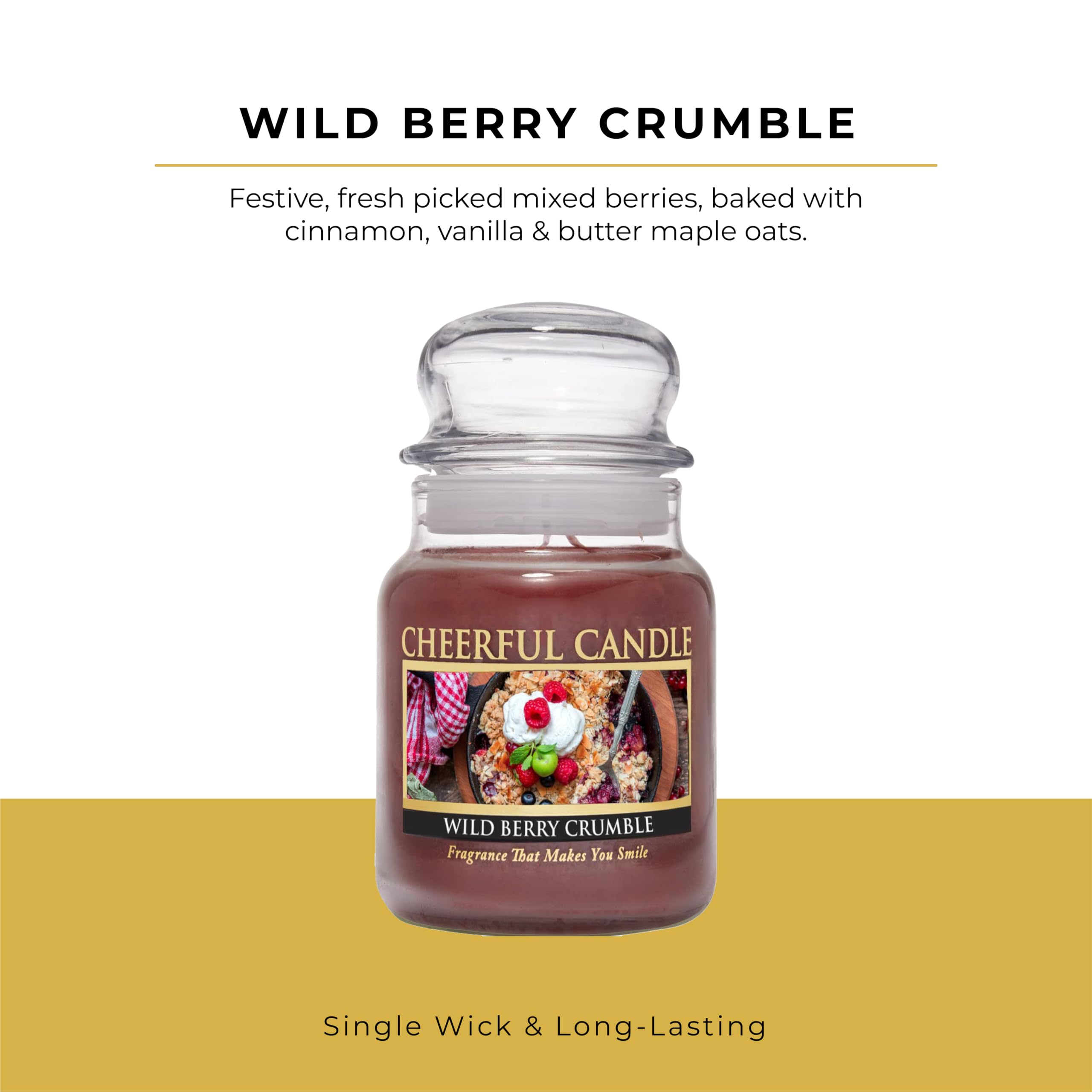Wild Berry Crumble Scented Candle - 24oz Jar with 135 Hours Burn Time, Aromatic Soy Wax Candle for Home, Gifts for Women - Perfect for Relaxation, Romantic Dinners & Spa Nights