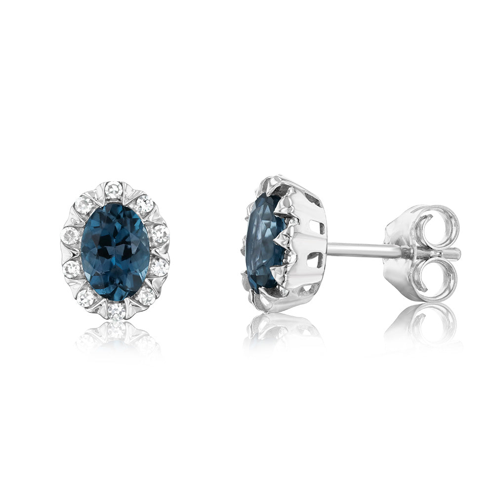 1.10 Carat London Blue Topaz & Diamond Stud Earrings in 9K White Gold - Elegant Jewelry for Women, Perfect for Weddings, Anniversaries & Special Occasions