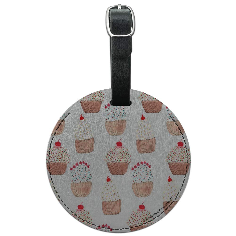 Stylish Cupcake Design Round Leather Luggage Tag - Durable Carry-On ID Tag for Travel Bags & Suitcases - Perfect for Airports, Business Trips & Vacation