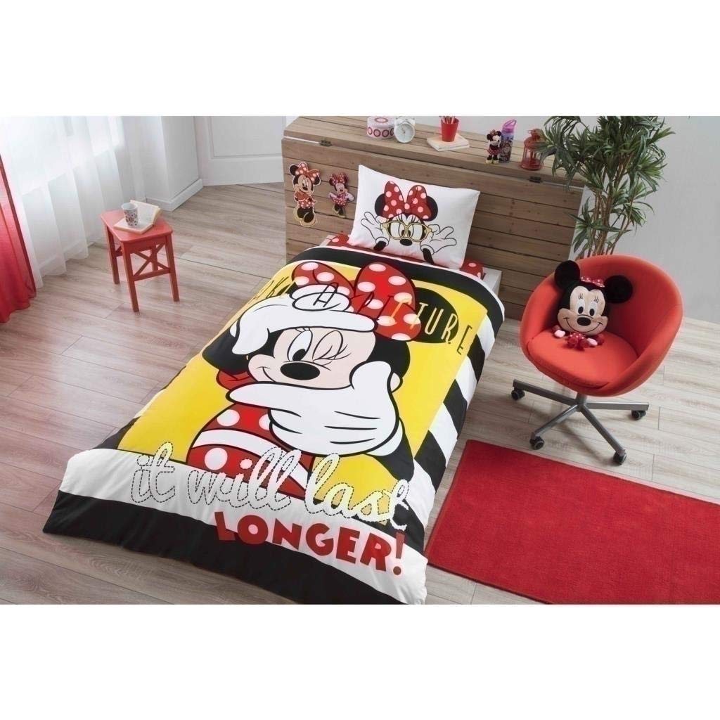 Disney Mickey & Minnie Mouse Official Cartoon Character Duvet Cover Set - Single Size, Soft & Comfortable Bedding for Kids & Adults - Perfect for Bedrooms, Dorms, and Themed Decor