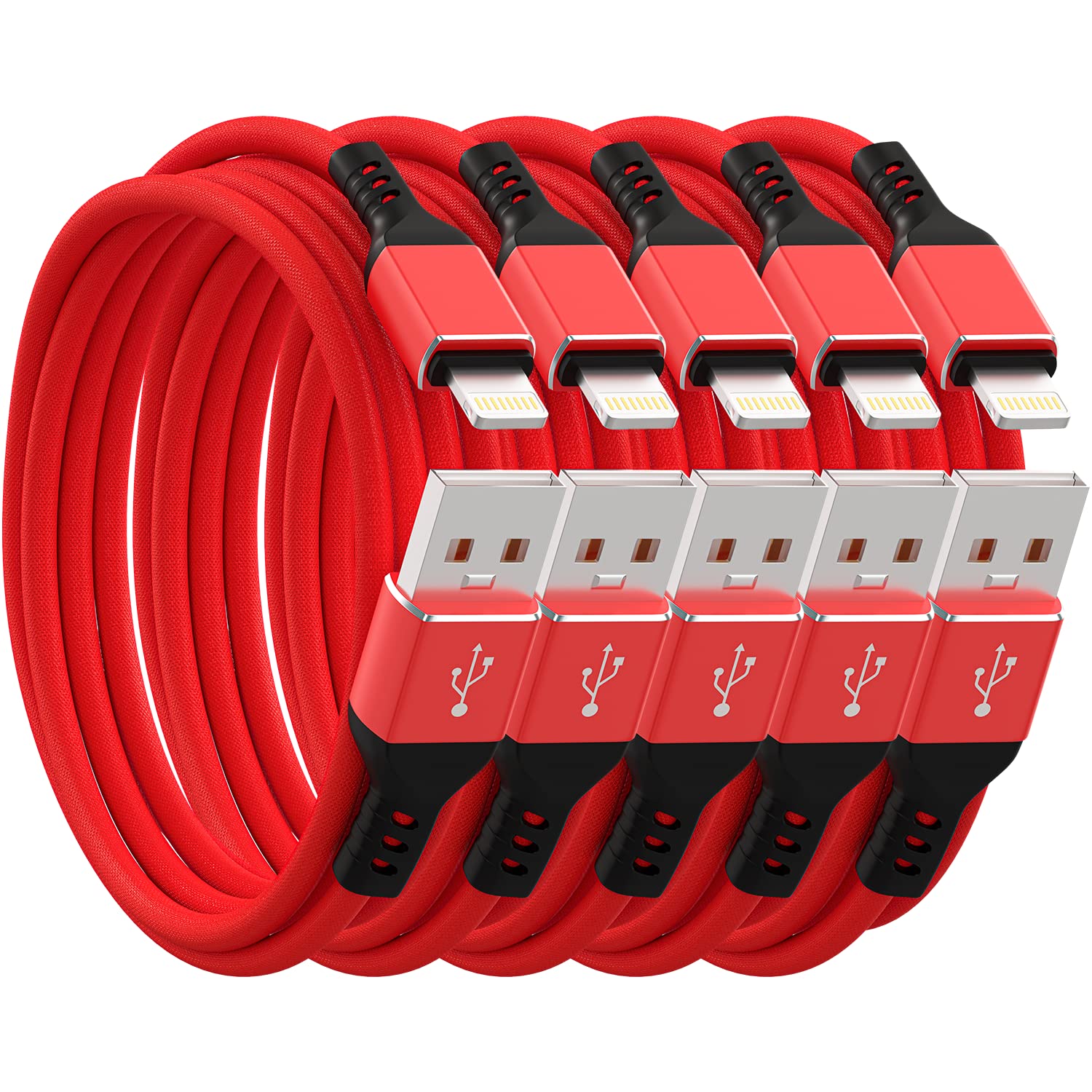 Ironten 50 Pack 6FT MFi Certified Lightning Cable - Fast Charging & High Speed Data Sync USB Cable for iPhone 14/13/12/11 Pro Max/Plus/XS MAX/XR/XS/X/8/7 Plus (Red) - Perfect for Home, Office & Travel Charging Needs