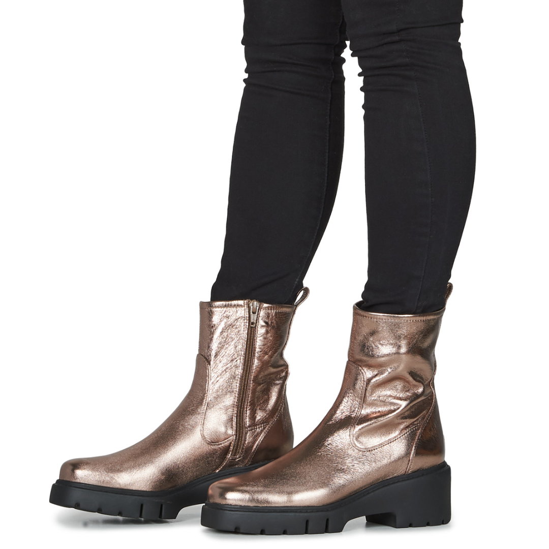 Unisa Jorge Women's Bronze Leather Ankle Boots - Comfortable Low Heel Chelsea Booties for Fall/Winter Fashion, Work & Casual Outfits