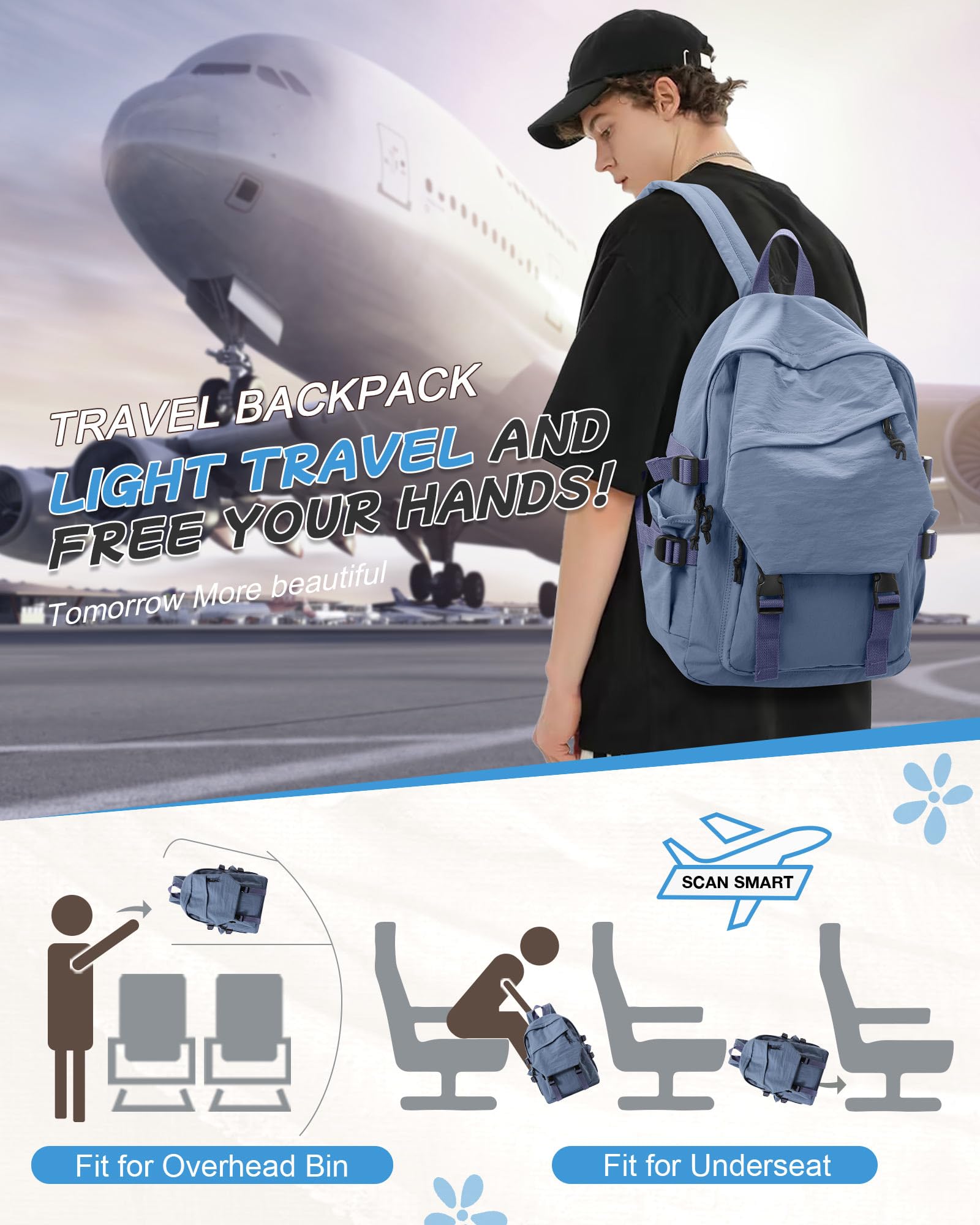 Blue Waterproof School Backpack for Girls & Boys - Lightweight Bookbag for Women, Men & College Students - Travel Rucksack & Casual Daypack with Laptop Compartment - Perfect for School, Work & Outdoor Adventures