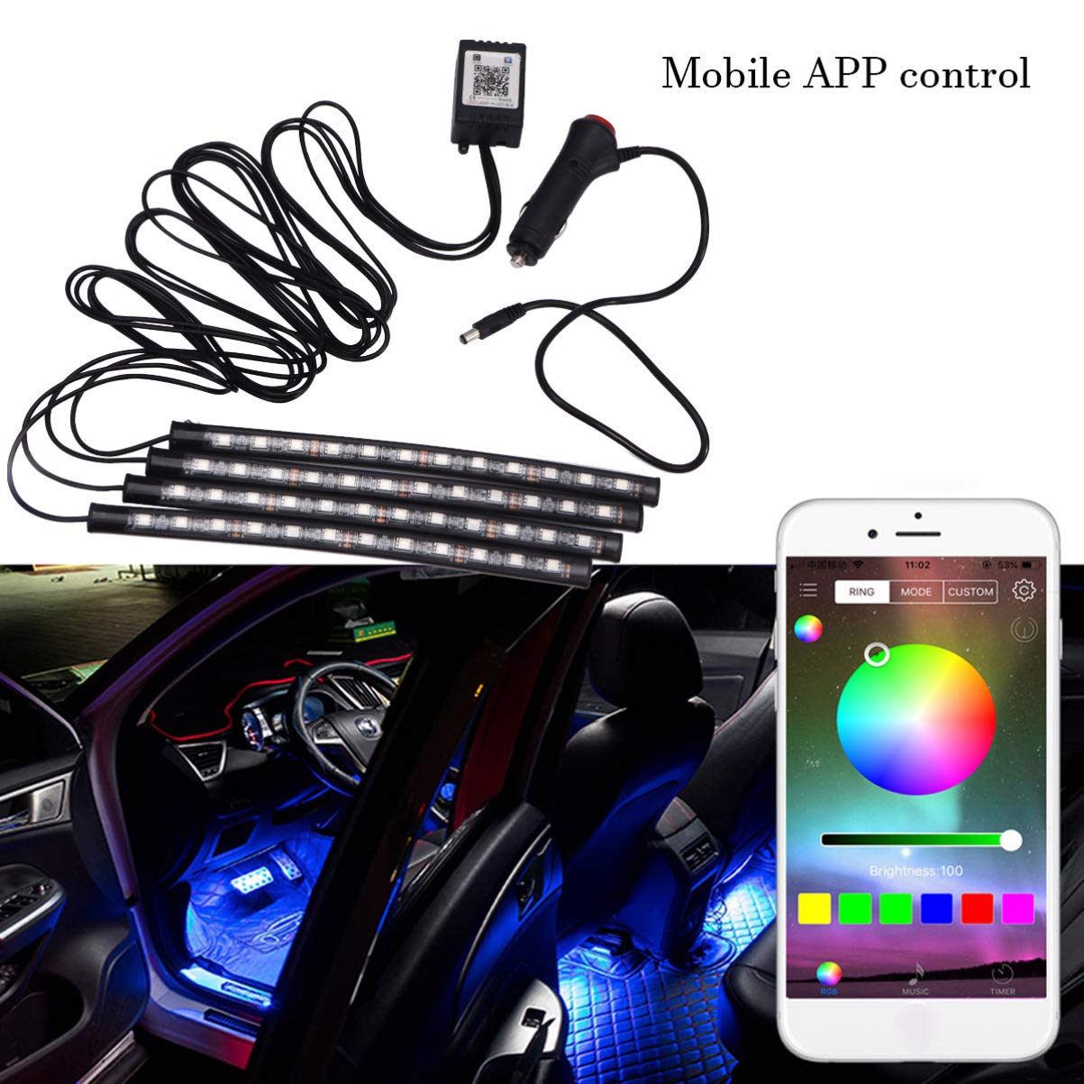 Garneck Voice-Activated LED Car Light Strips - Interior Car Atmosphere Lighting with Voice Control & Music Sync - Perfect for Night Driving, Car Parties & Custom Vehicle Decoration