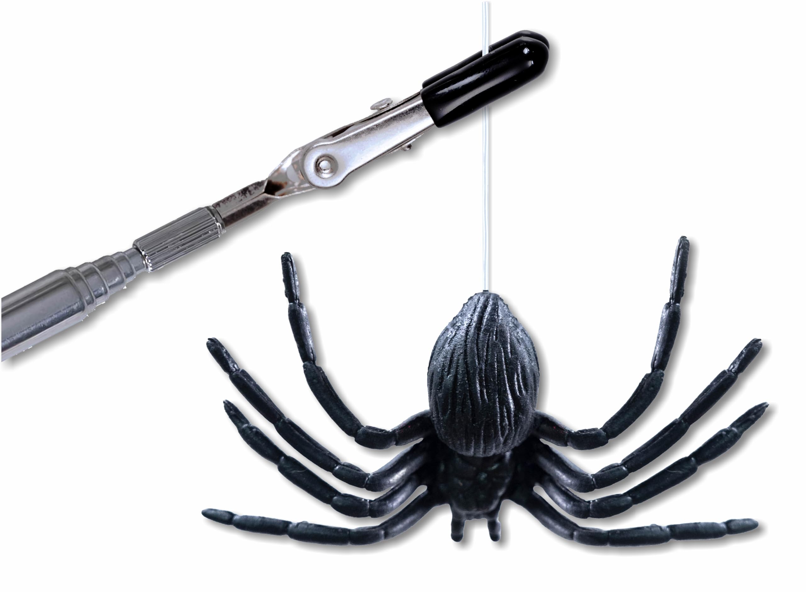 Realistic Fake Spider Prank Kit - Telescoping Antenna Stick with Adjustable Web String, Lifelike Dropping Spider for Halloween Pranks - Perfect for Office, Classroom, Parties & Home Decor - Funny Gag Gift for Kids, Adults & Prank Lovers
